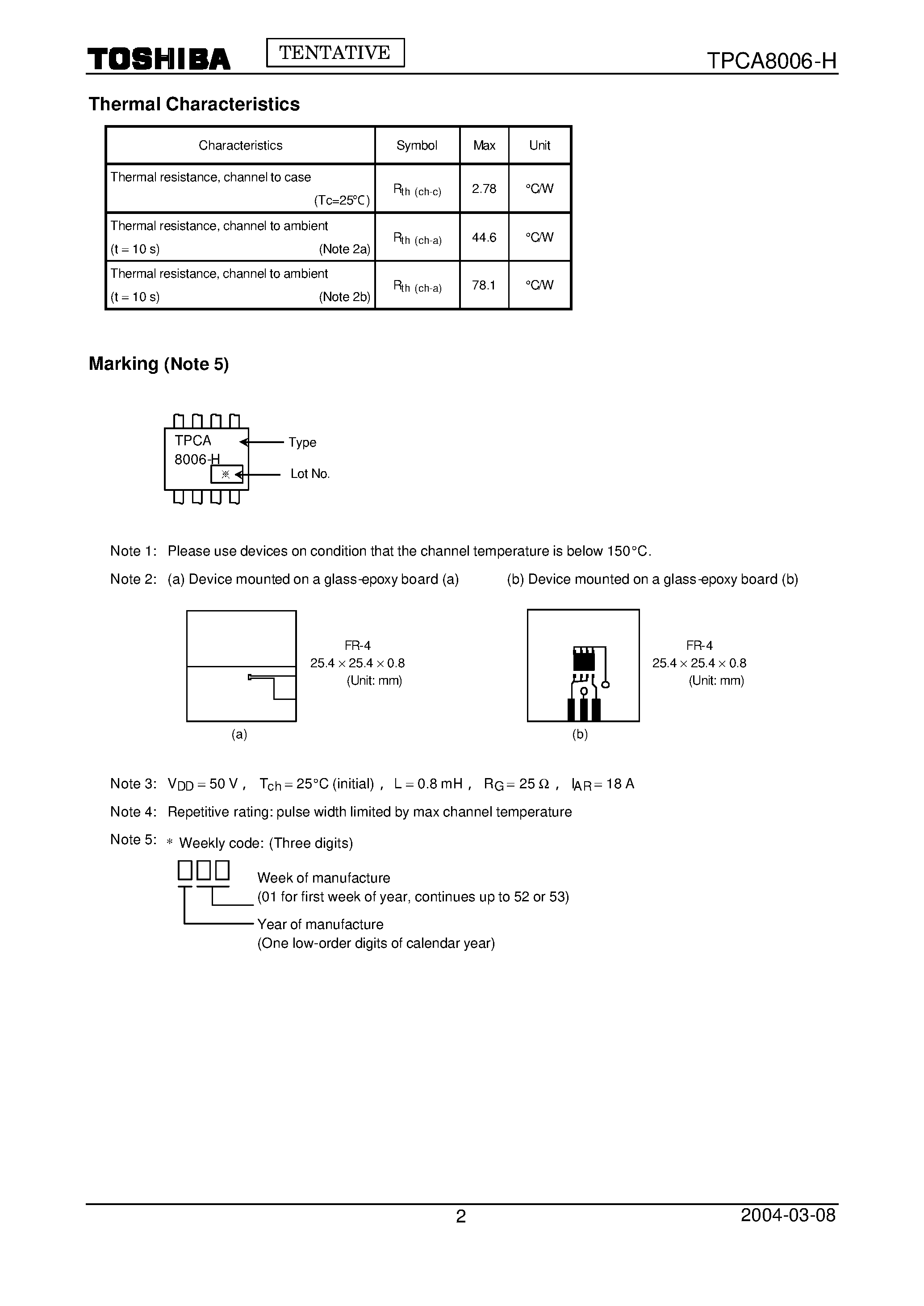 Даташит TPCA8006-H - TOSHIBA Field Effect Transistor Silicon N Channel MOS Type страница 2