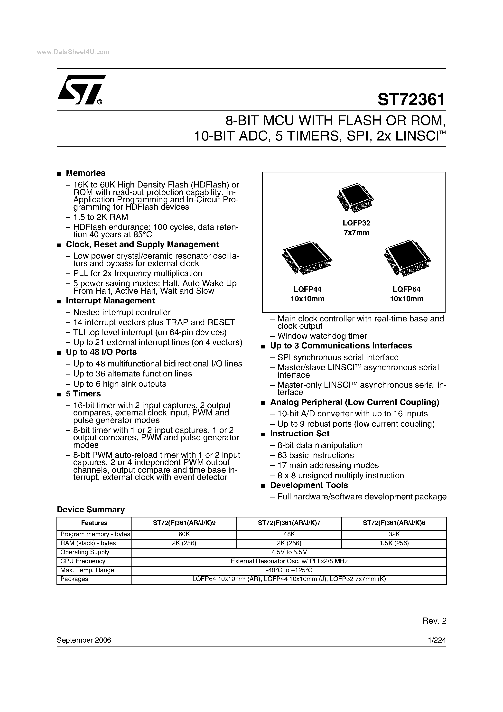 Даташит ST72361 - 8-BIT MCU страница 1