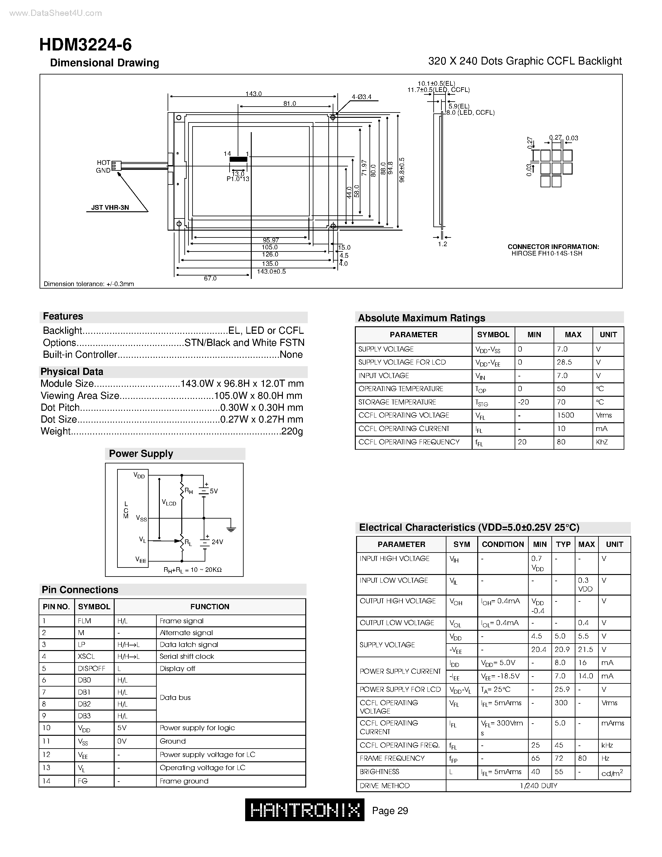 Даташит HDM3224-6 - 320 X 240 Dots Graphic CCFL Backlight страница 1