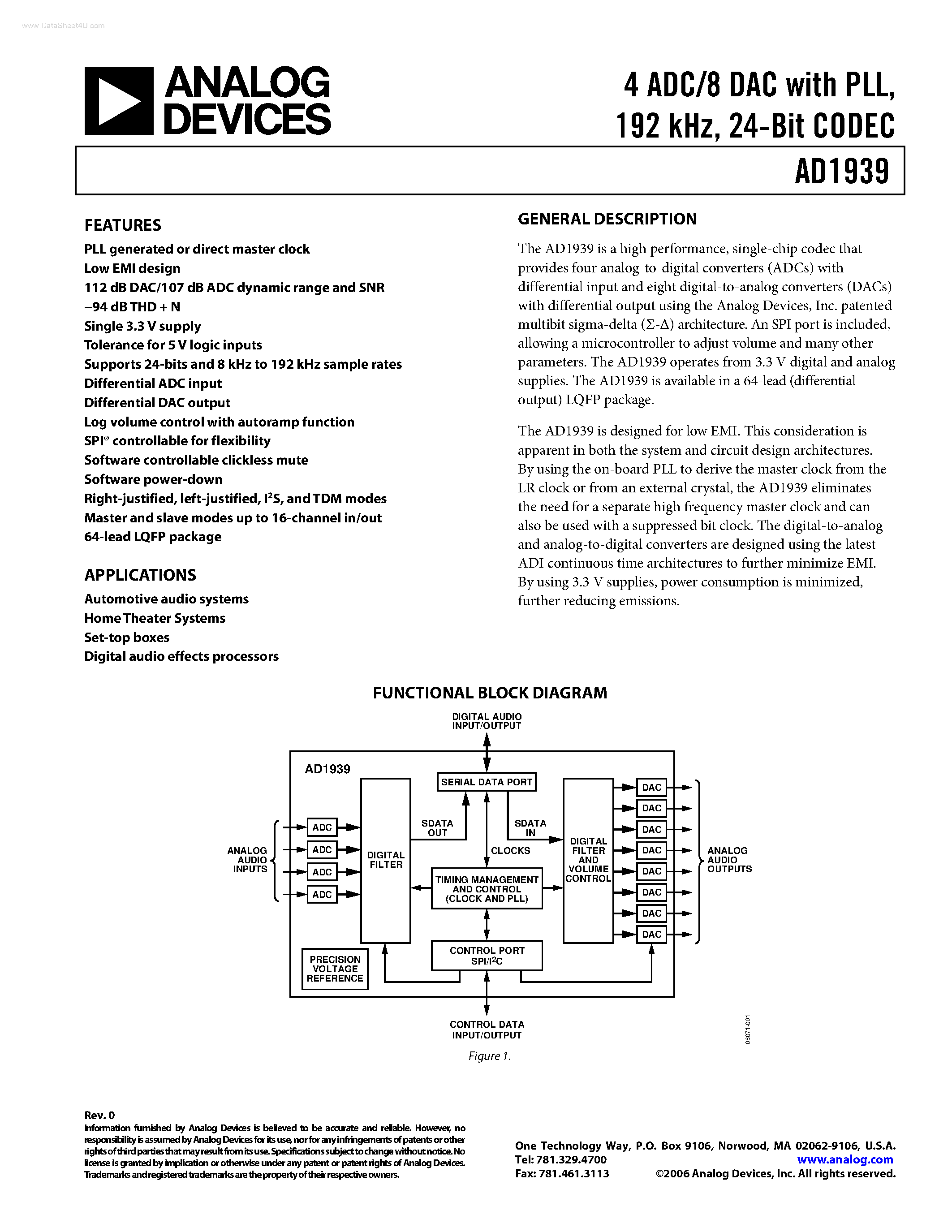 Даташит AD1939 - 4 ADC/8 DAC страница 1