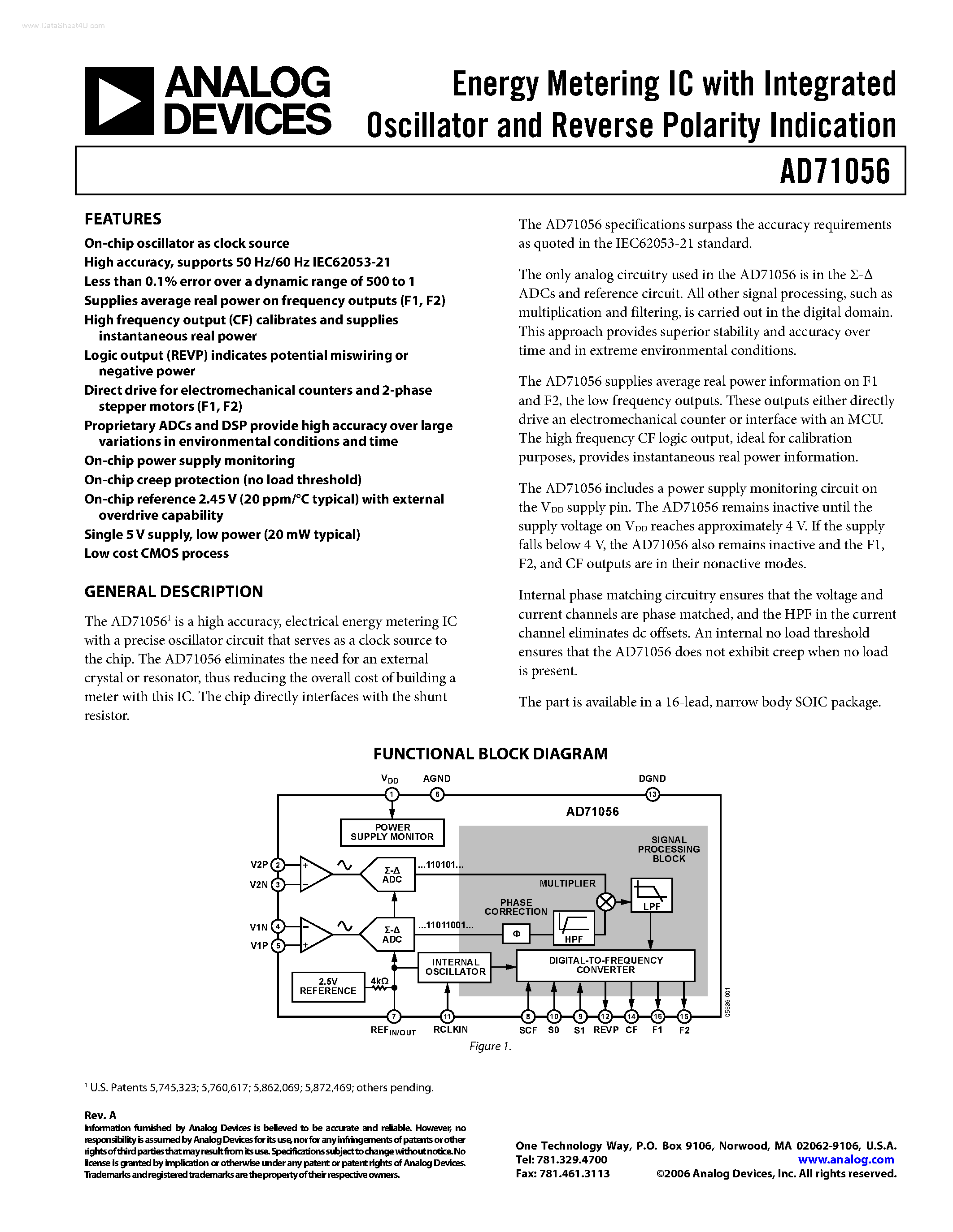 Datasheet AD71056 - Energy Metering IC page 1