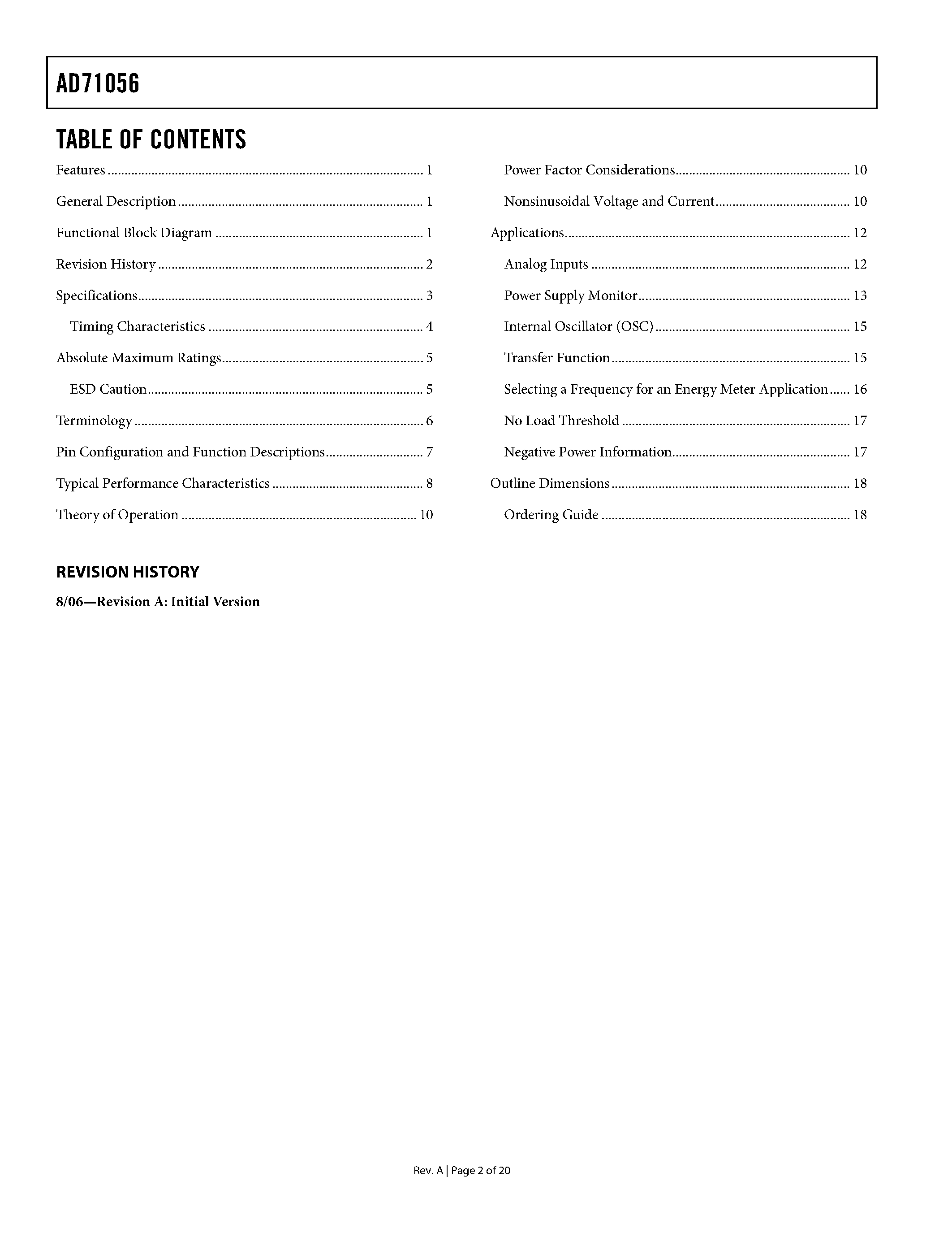 Datasheet AD71056 - Energy Metering IC page 2