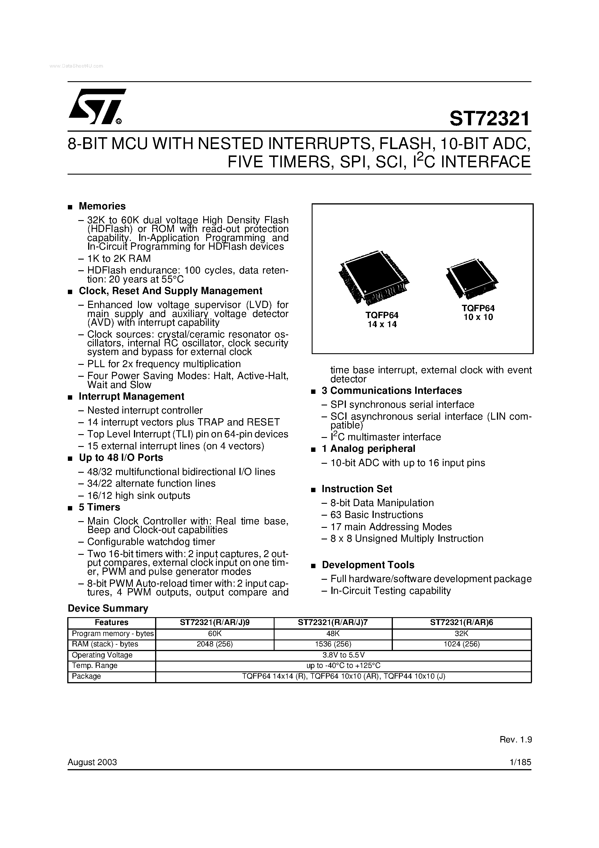 Даташит ST72321 - 8-BIT MCU страница 1