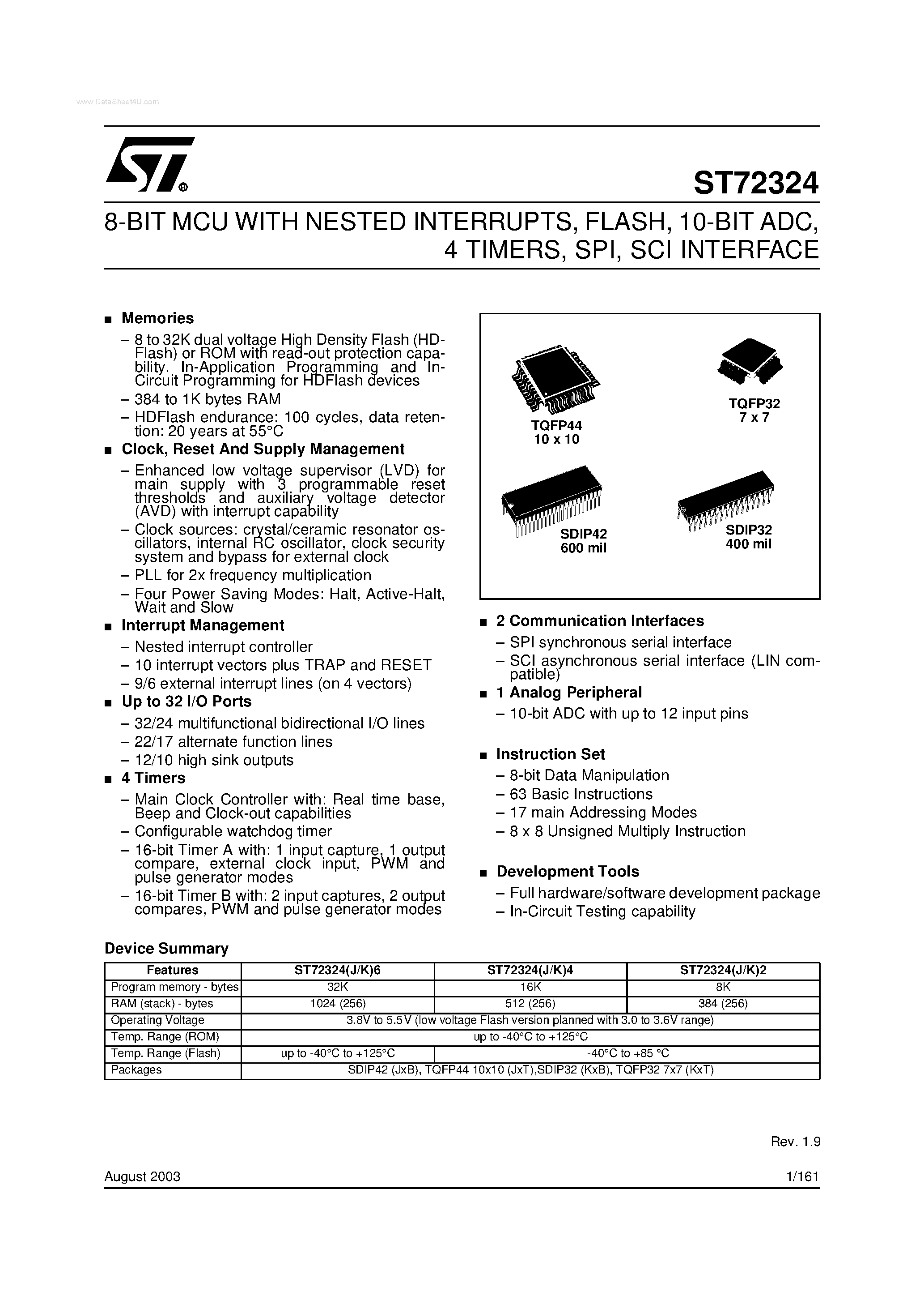 Даташит ST72324 - 8-BIT MCU страница 1