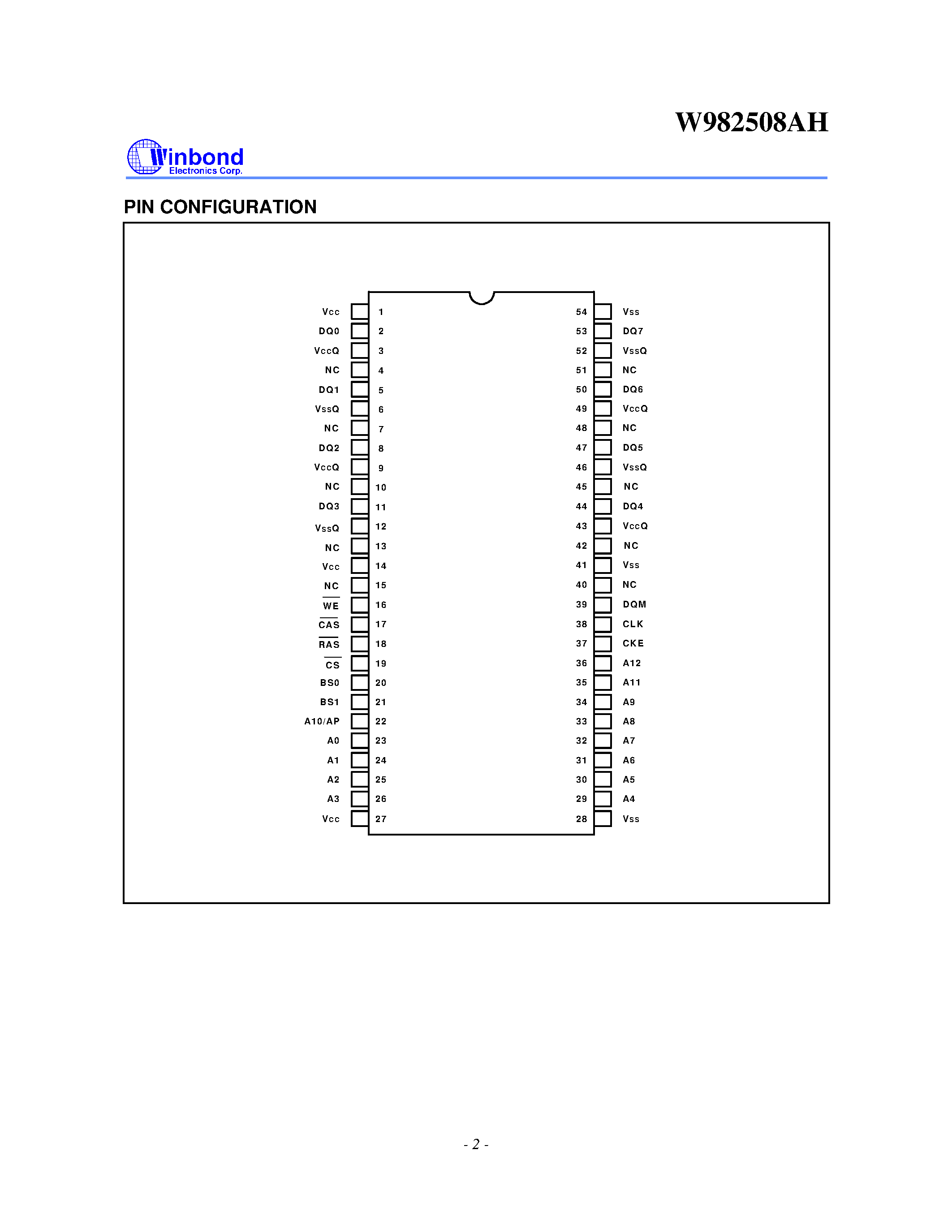 Datasheet W982508AH - 8M X 4 BANKS X 8 BIT SDRAM page 2