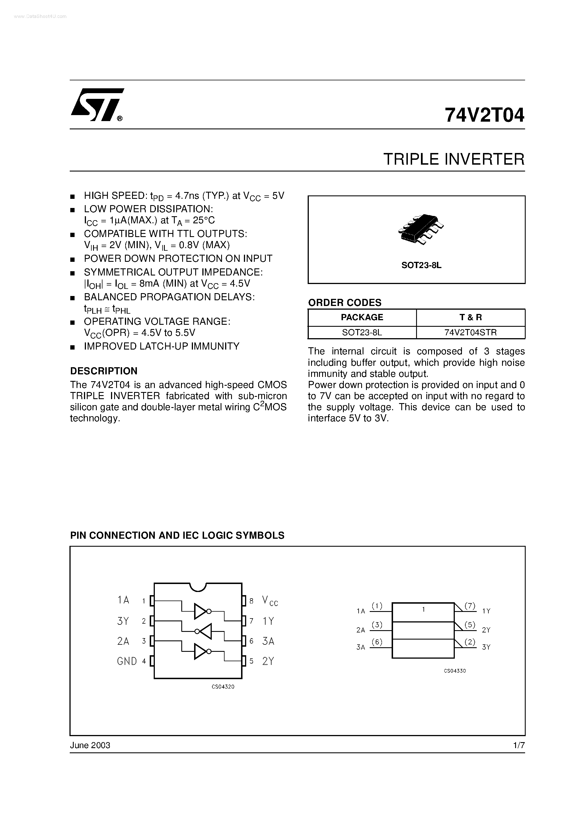 Datasheet 74V2T04 - TRIPLE INVERTER page 1