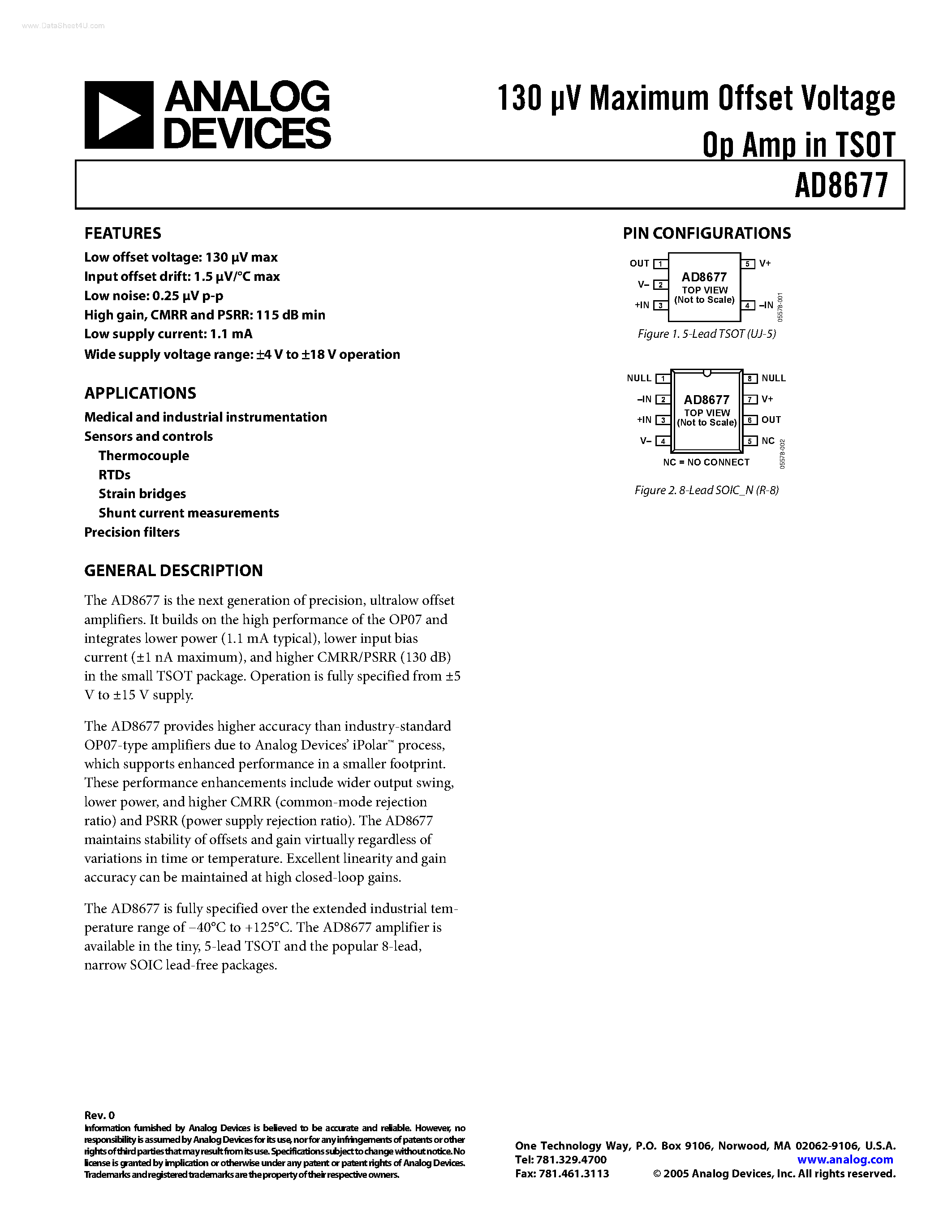 Datasheet AD8677 - Maximum Offset Voltage Op Amp page 1