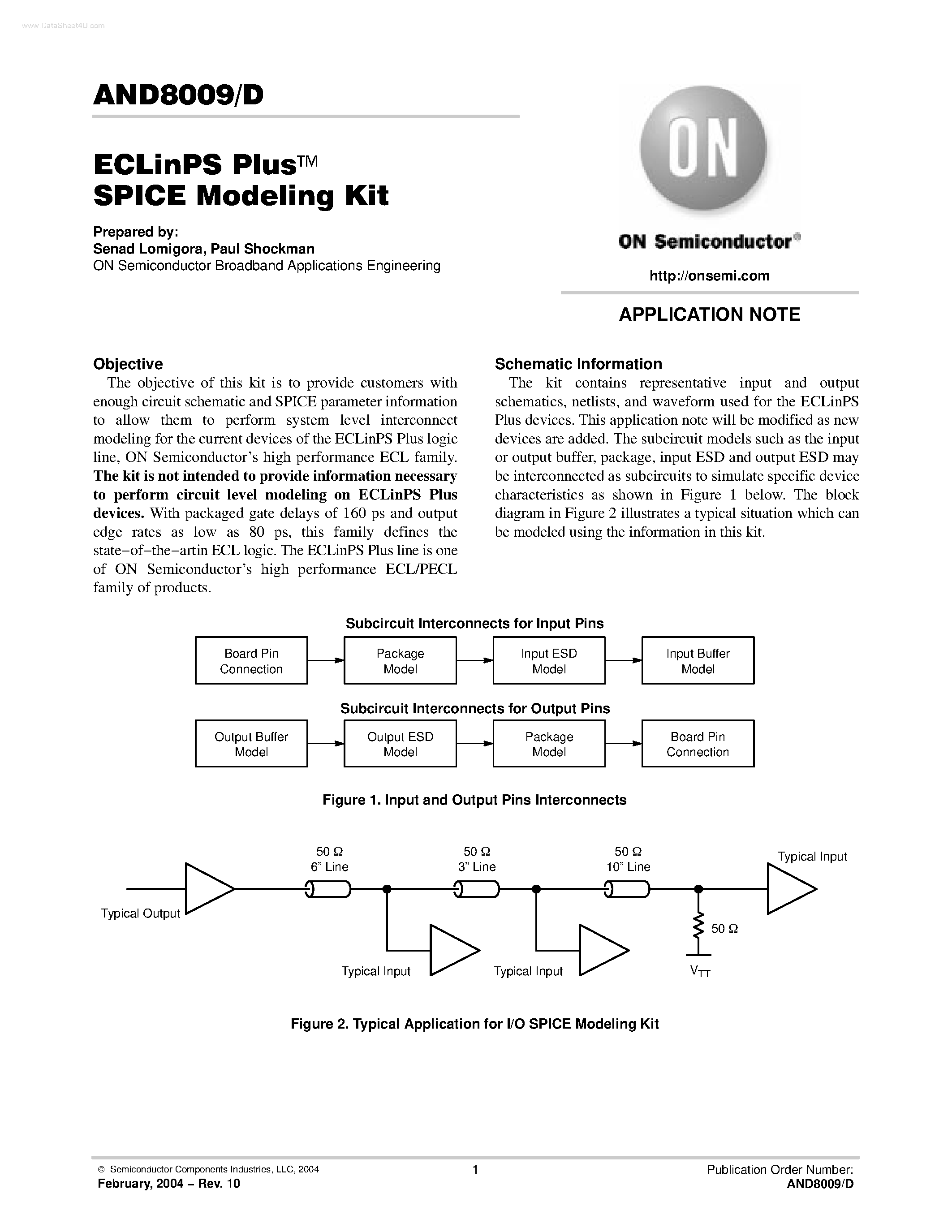 Даташит AND8009 - ECLinPS Plus SPICE Modeling Kit страница 1