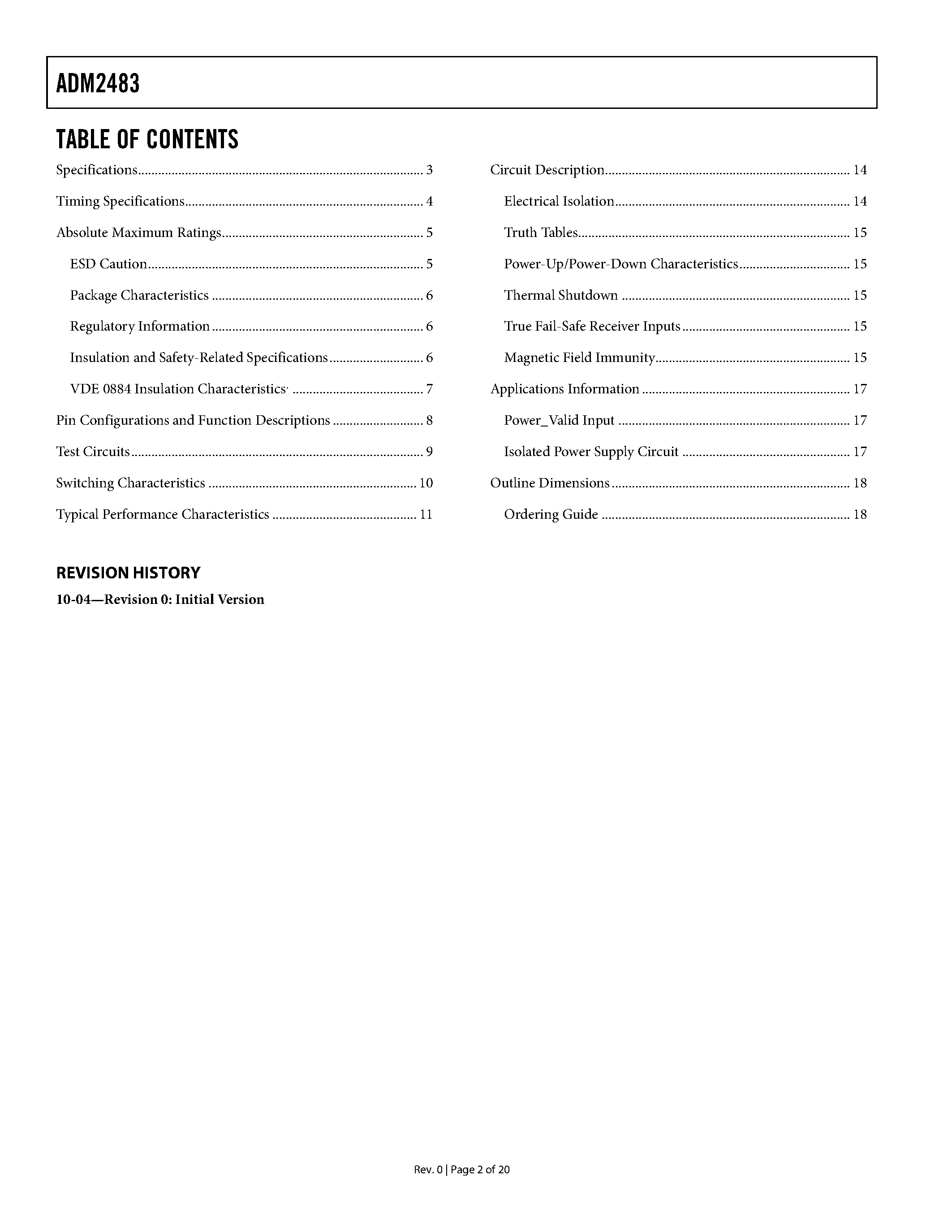 Datasheet ADM2483 - Half-Duplex iCoupler-R Isolated RS-485 Transceiver page 2