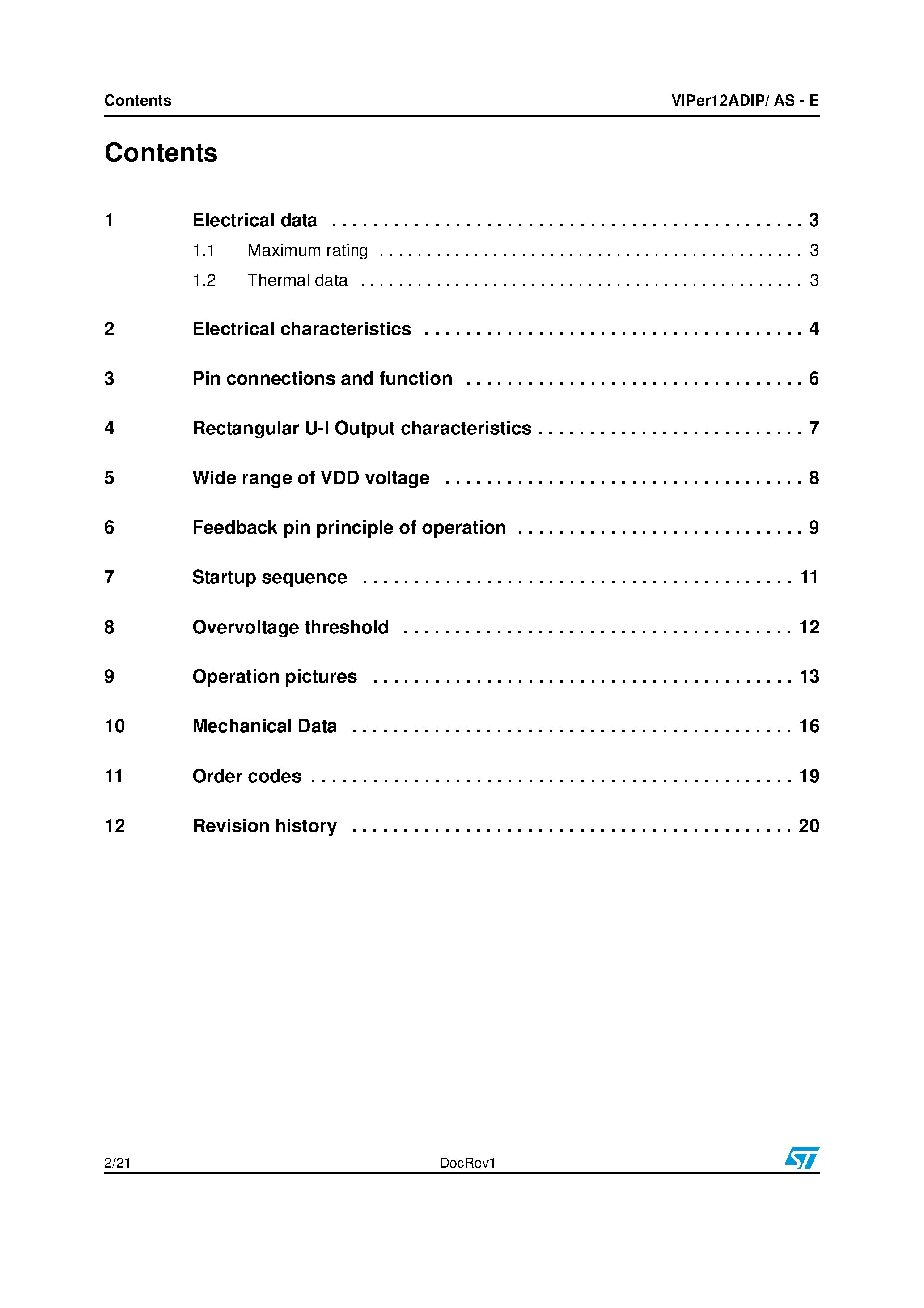 Datasheet VIPER12ADIP-E - Low Power OFF-Line SMPS Primary Switcher page 2