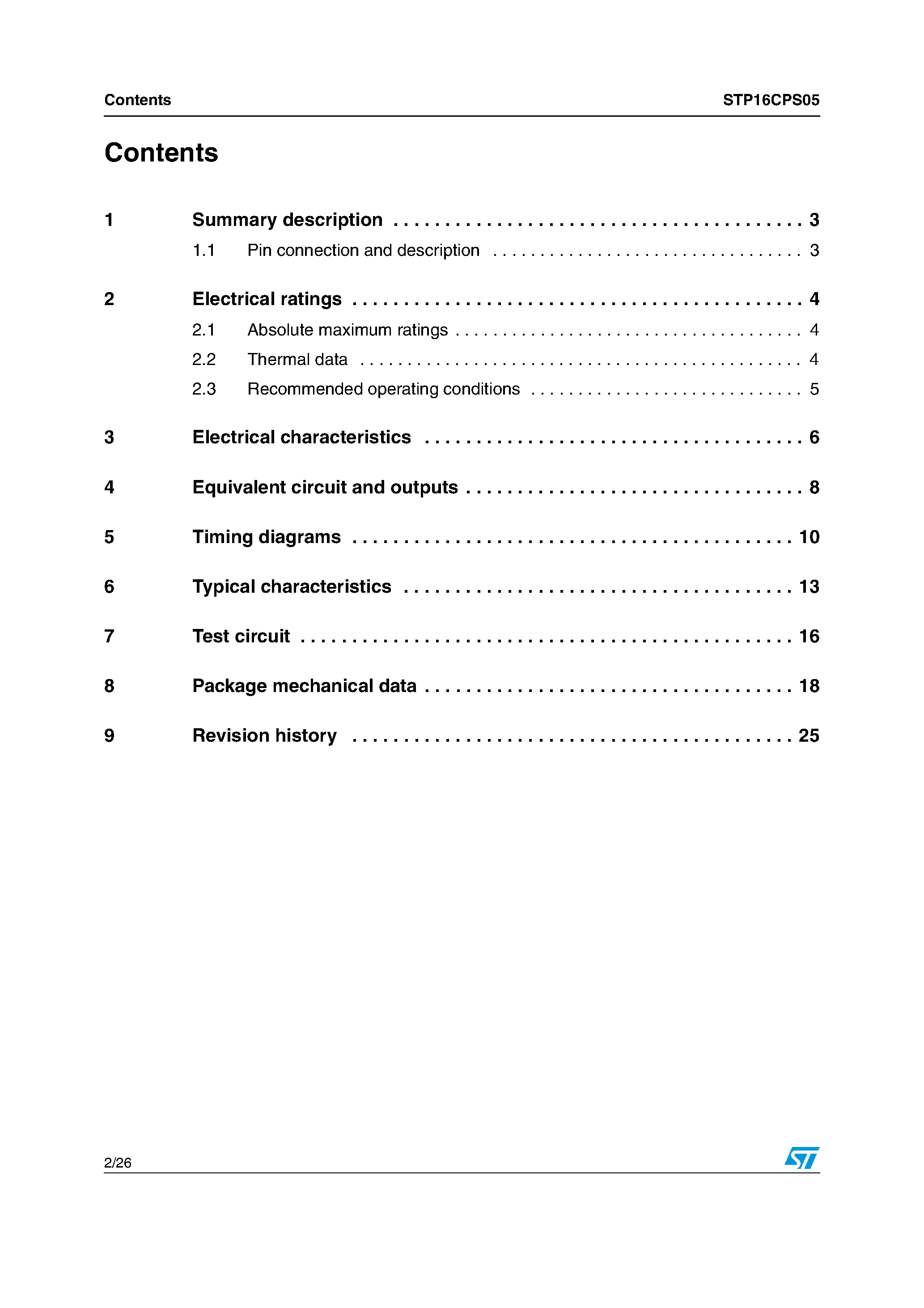 Datasheet STP16CPS05 - Low voltage 16-Bit constant current LED sink driver page 2