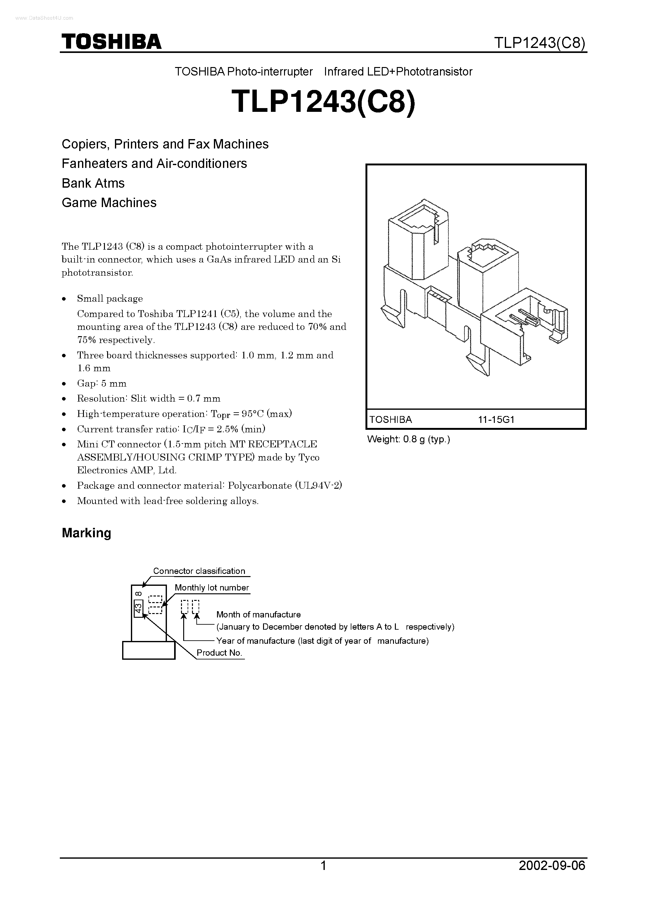 Datasheet TLP1243 - Photo-interrupter Infrared LED+Phototransistor page 1