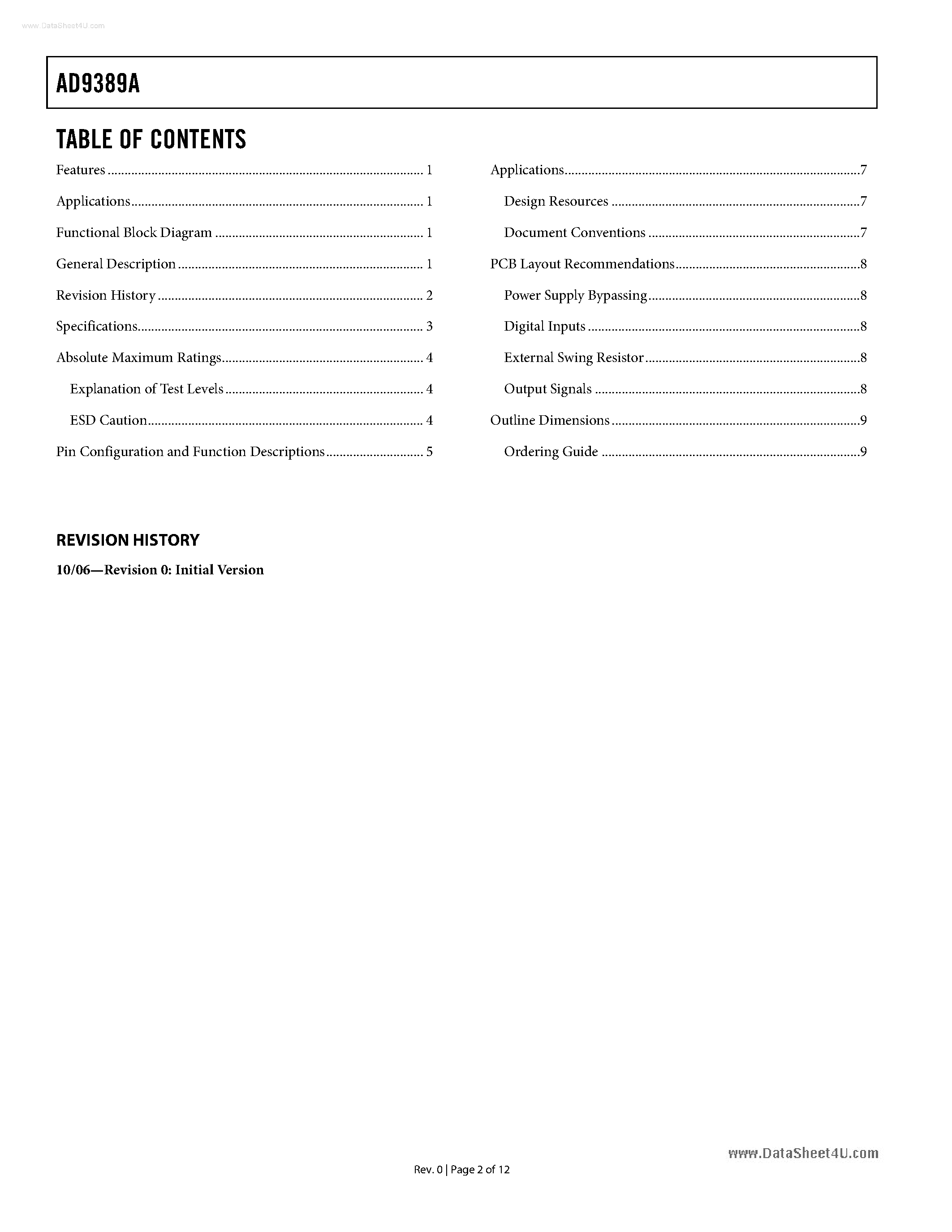 Datasheet AD9389A - High Performance HDMI/DVI Transmitter page 2