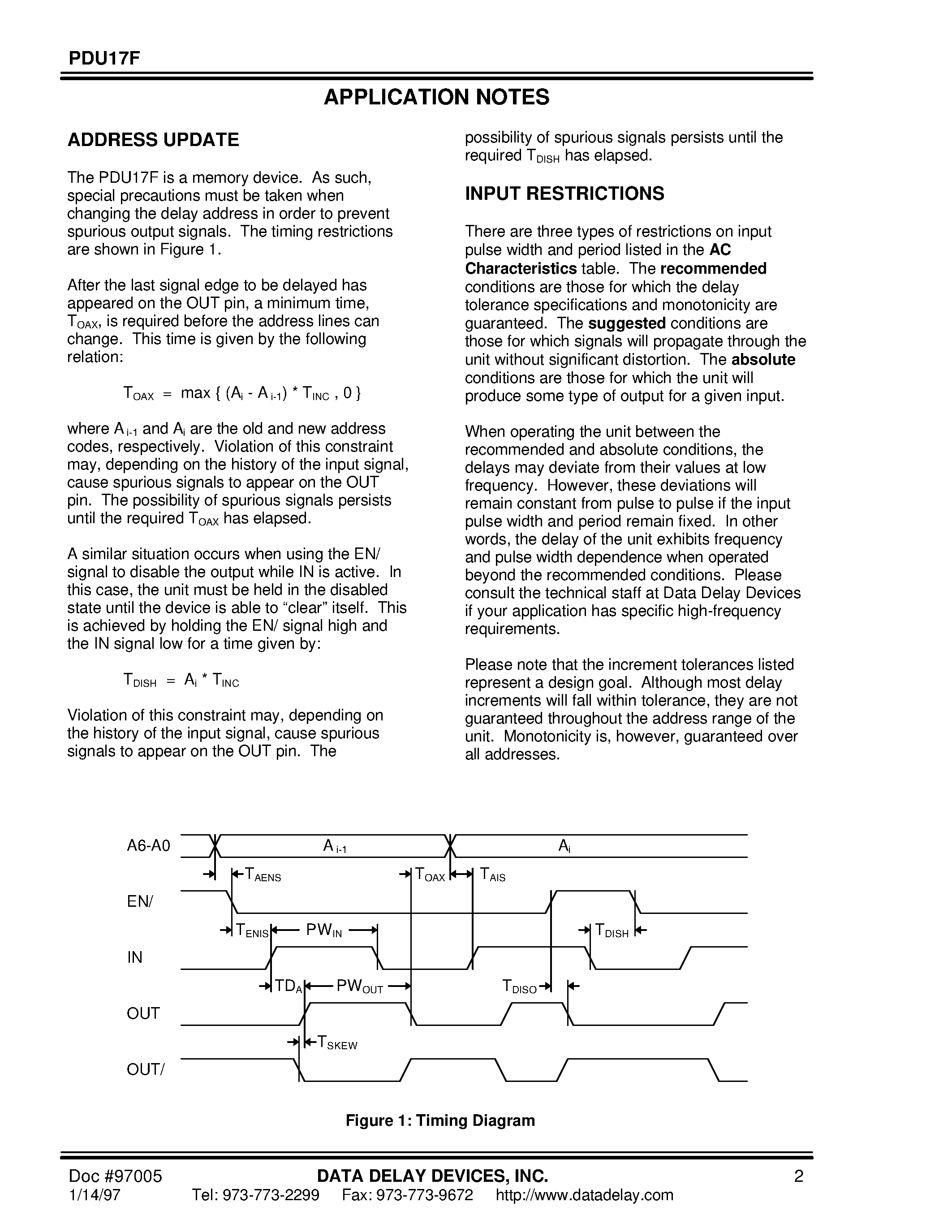 Datasheet PDU17F - 7-BIT PROGRAMMABLE DELAY LINE page 2