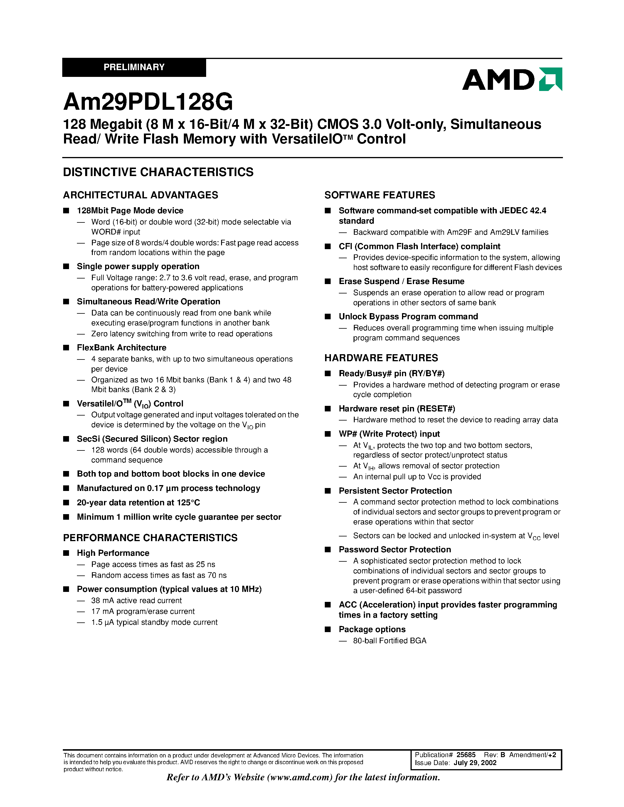 Даташит AM29PDL128G - Simultaneous Read/ Write Flash Memory страница 2