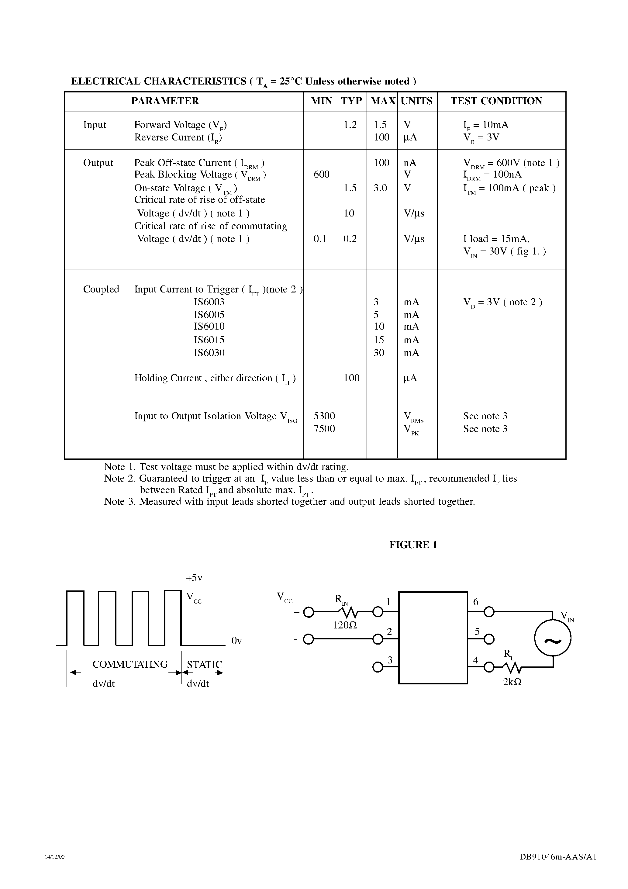 Даташит IS6003 - (IS6003 - IS6030) OPTICALLY COUPLED BILATERAL SWITCH NON-ZERO CROSSING TRIAC страница 2