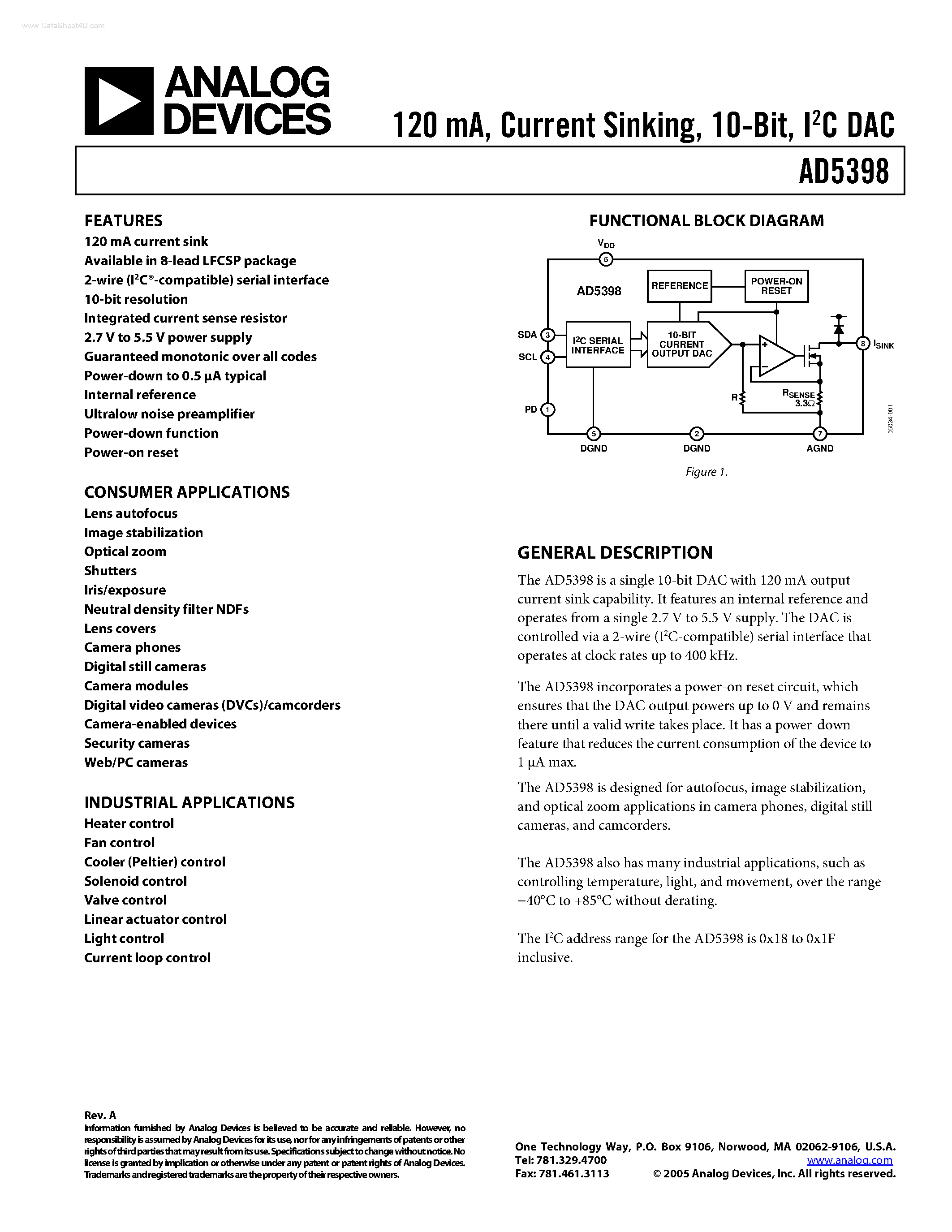 Datasheet AD5398 - I2C DAC page 1