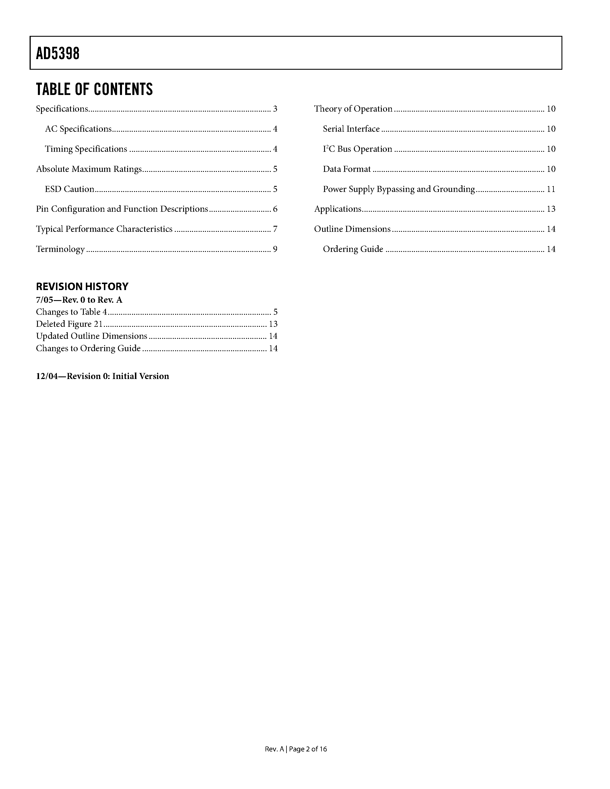 Datasheet AD5398 - I2C DAC page 2