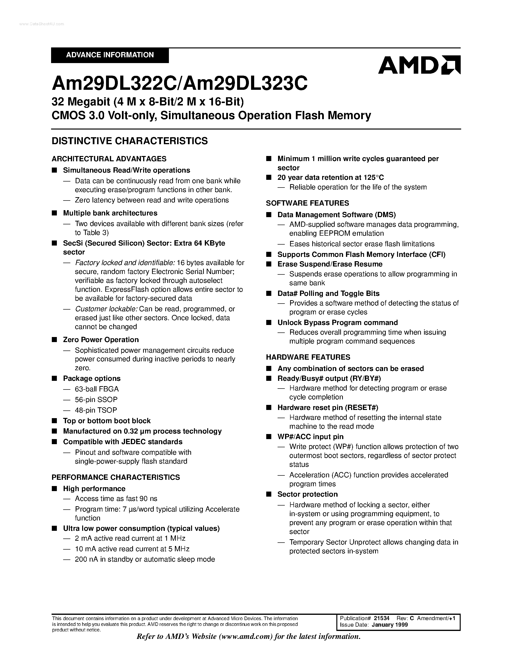 Datasheet AM29DL322C - (AM29DL322C / AM29DL323C Simultaneous Operation Flash Memory page 1