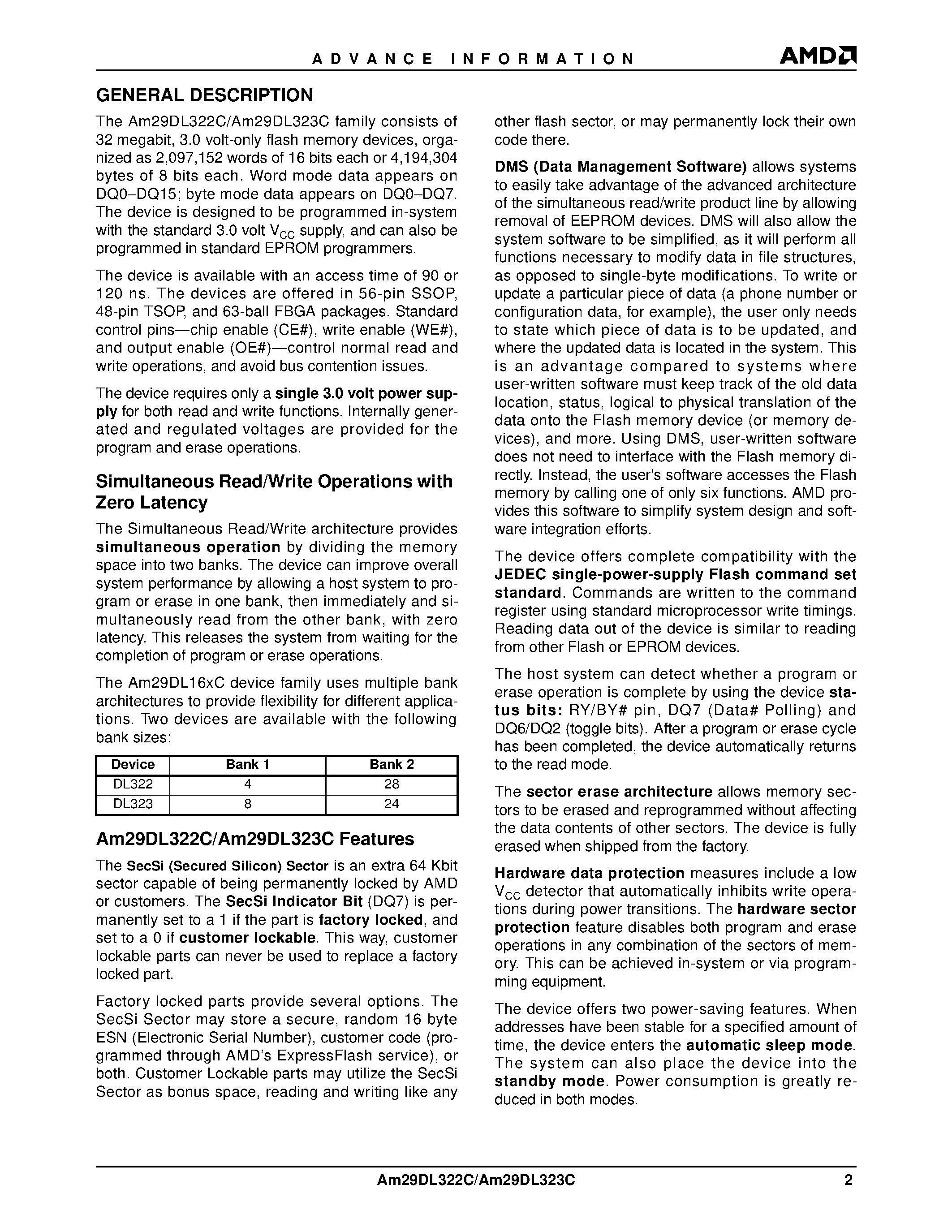 Datasheet AM29DL322C - (AM29DL322C / AM29DL323C Simultaneous Operation Flash Memory page 2