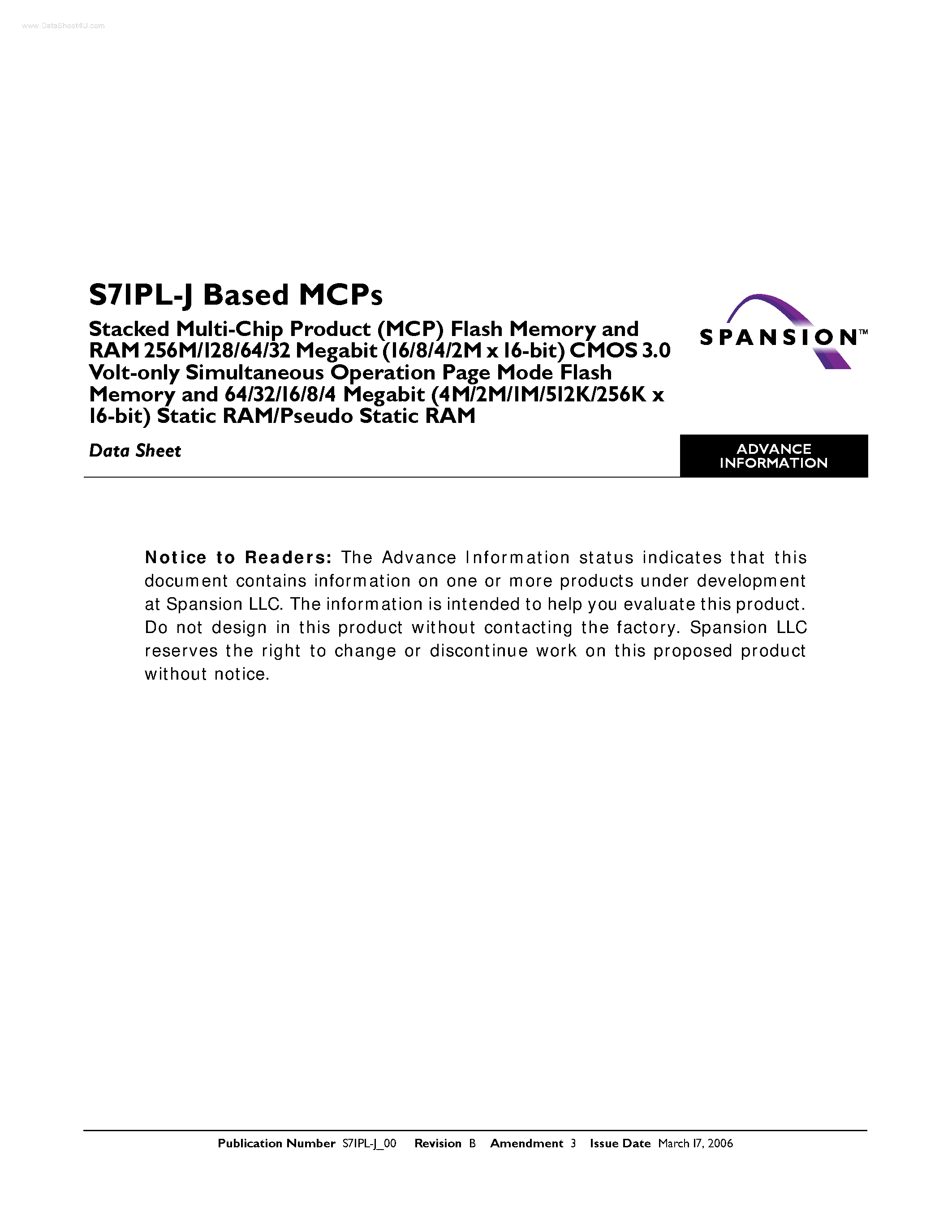 Datasheet S71PL-J page 1 Datasheet S71PL-J - Based MCPs page 1
