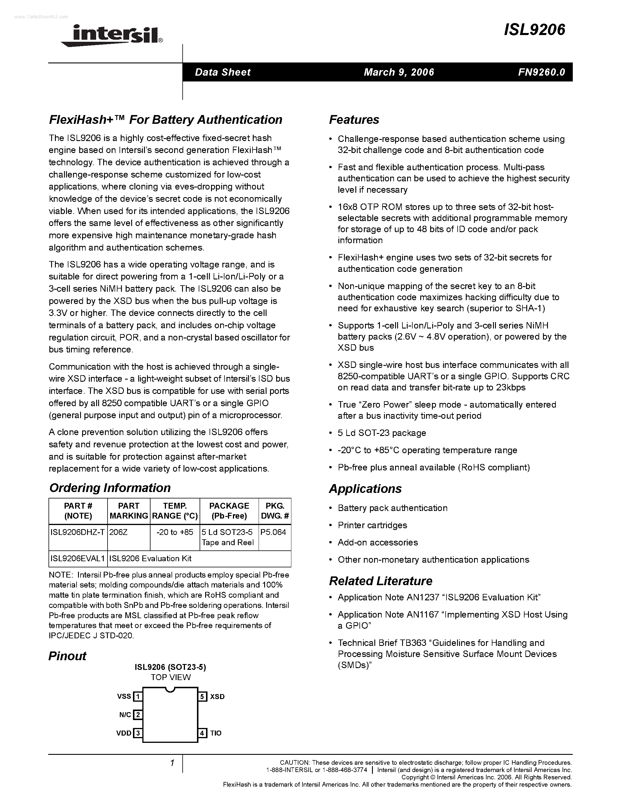 Datasheet ISL9206 - FlexiHash page 1