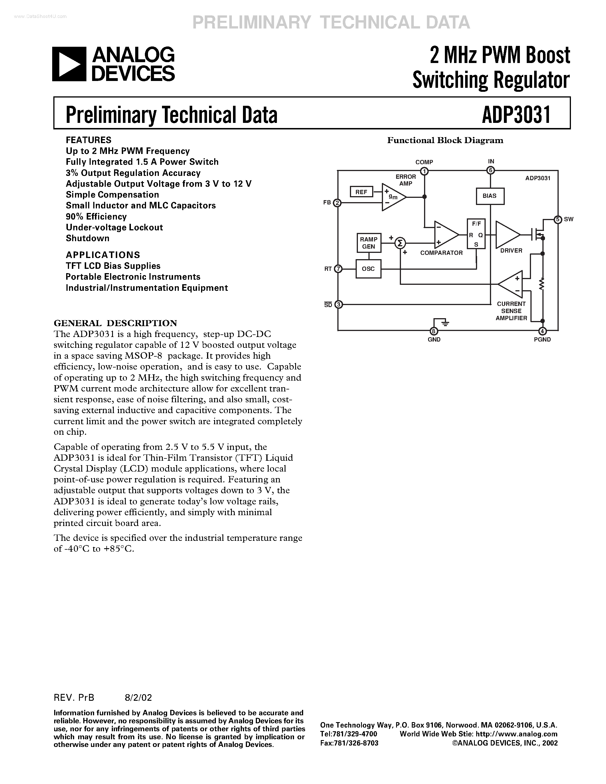 Даташит ADP3031 - PWM Boost Switching Regulator страница 1