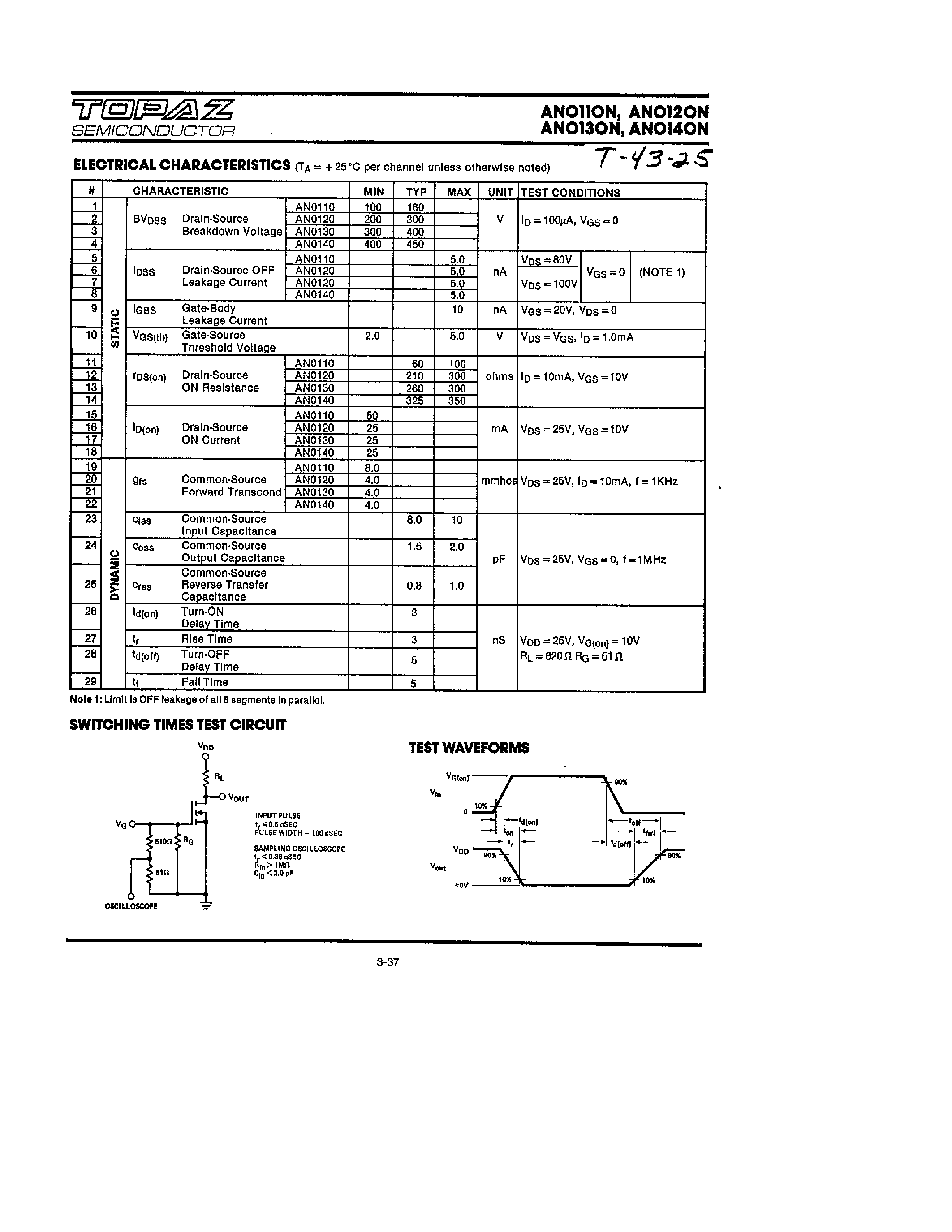 Даташит ANO11ON - (ANO11ON - ANO14ON) N-CHANNEL XNHANCEMENT MODE D-MOS FETS 8-CHANNEL ARRAYS страница 2