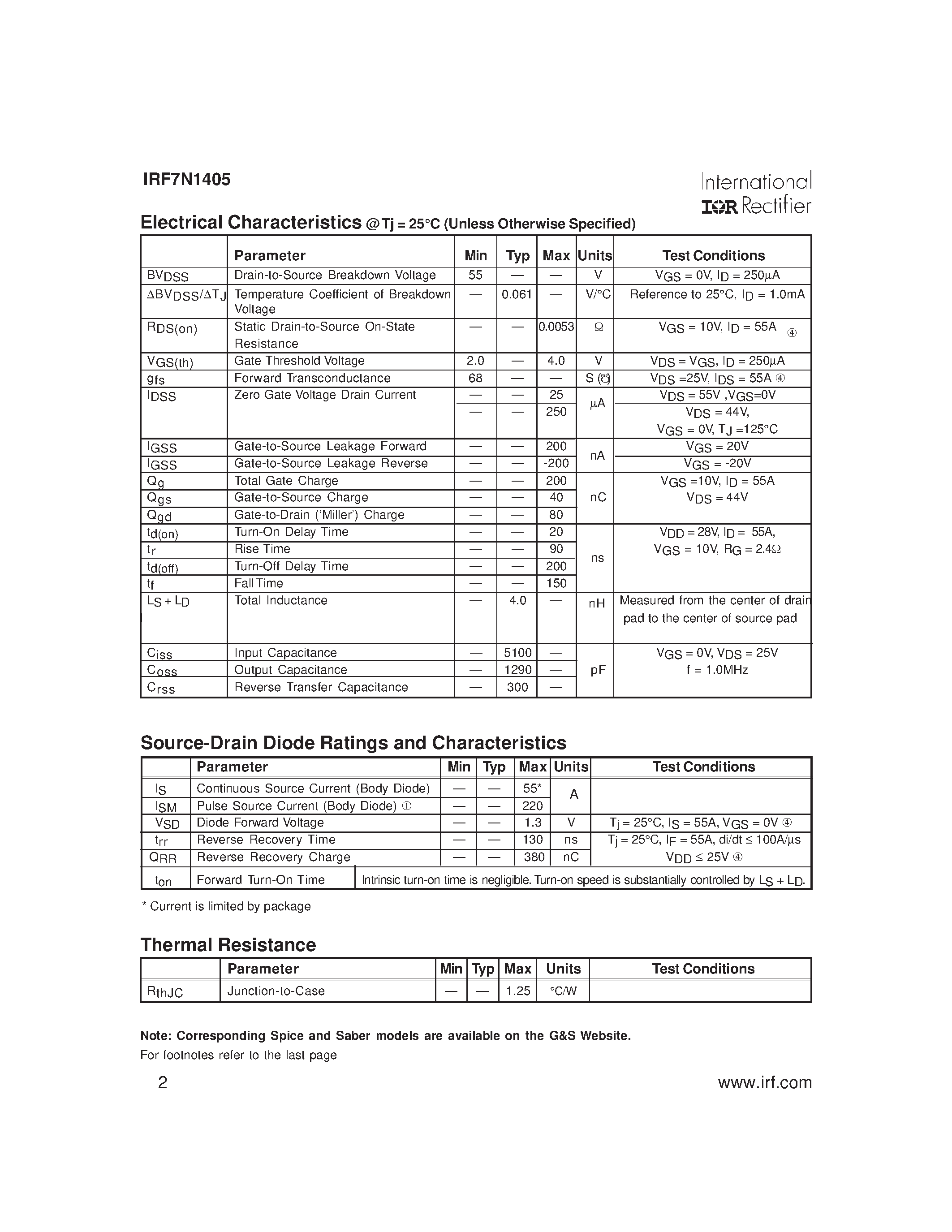 Datasheet IRF7N1405 - HEXFET-R POWER MOSFET SURFACE MOUNT page 2