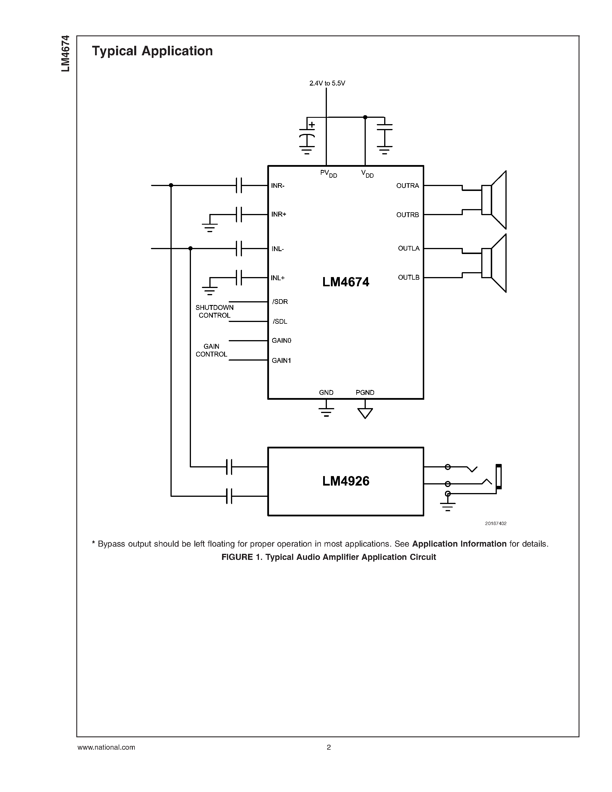 Даташит LM4674 - Filterless 2.5W Stereo Class D Audio Power Amplifier страница 2