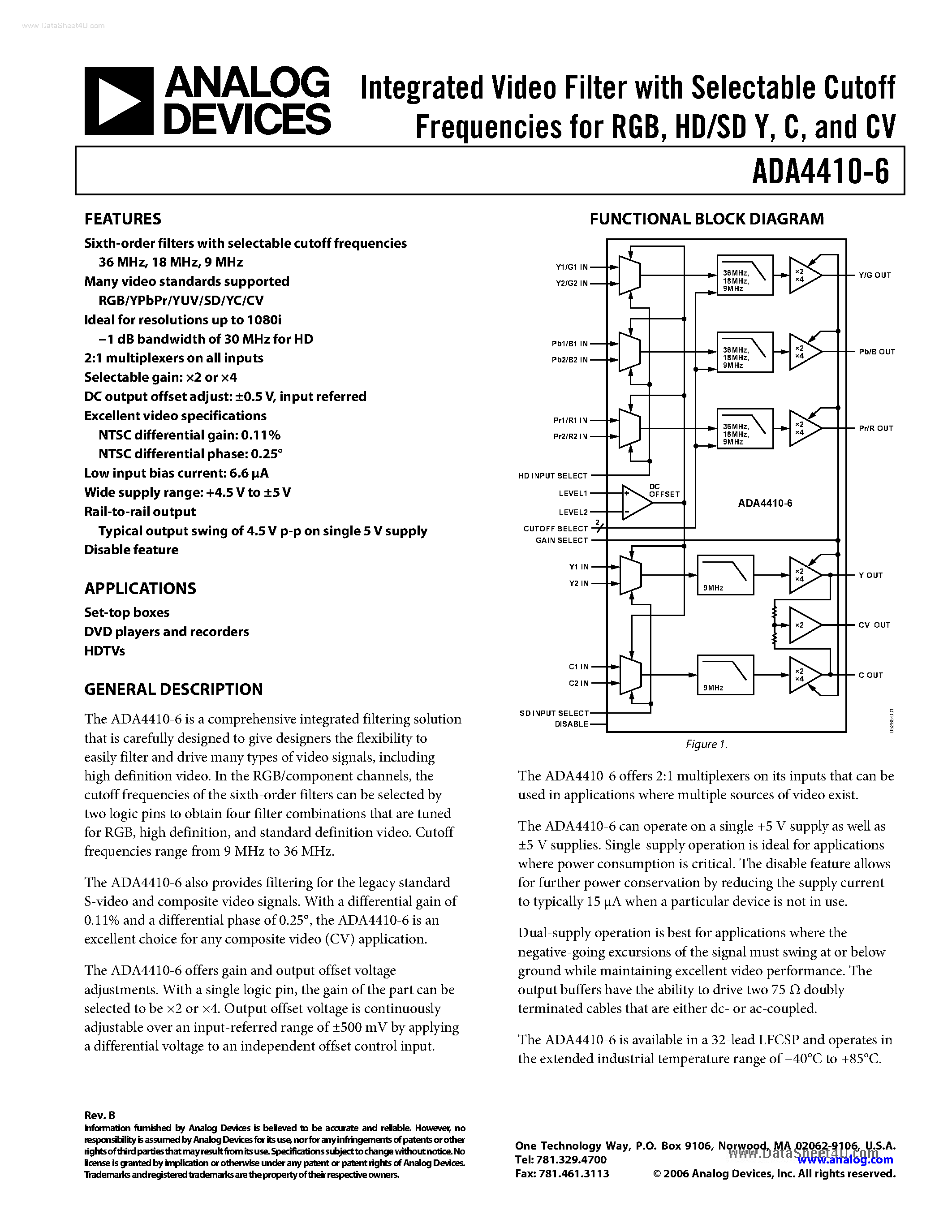 Даташит DA4410-6 - Integrated Video Filter страница 1