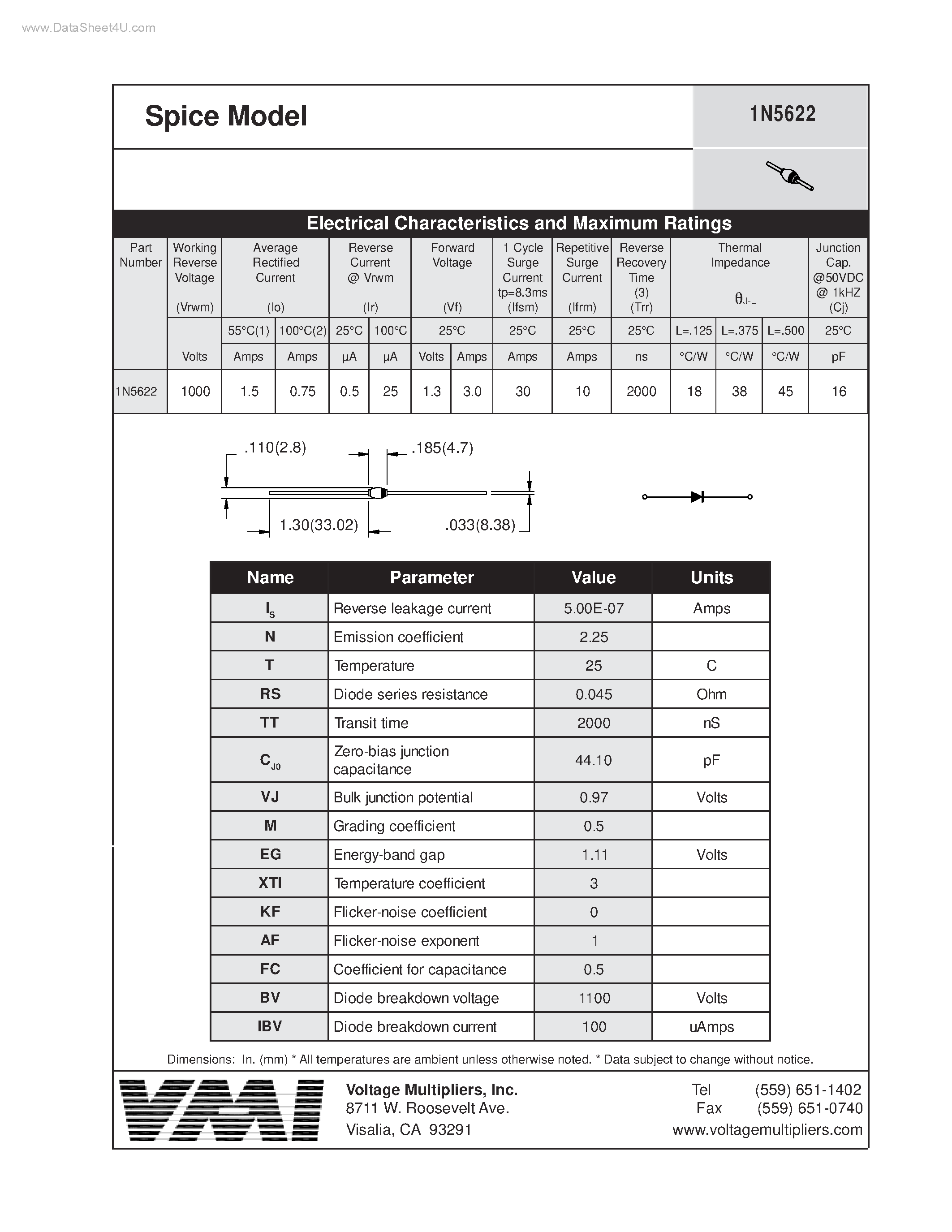 Даташит 1N5622 - Spice Model страница 1
