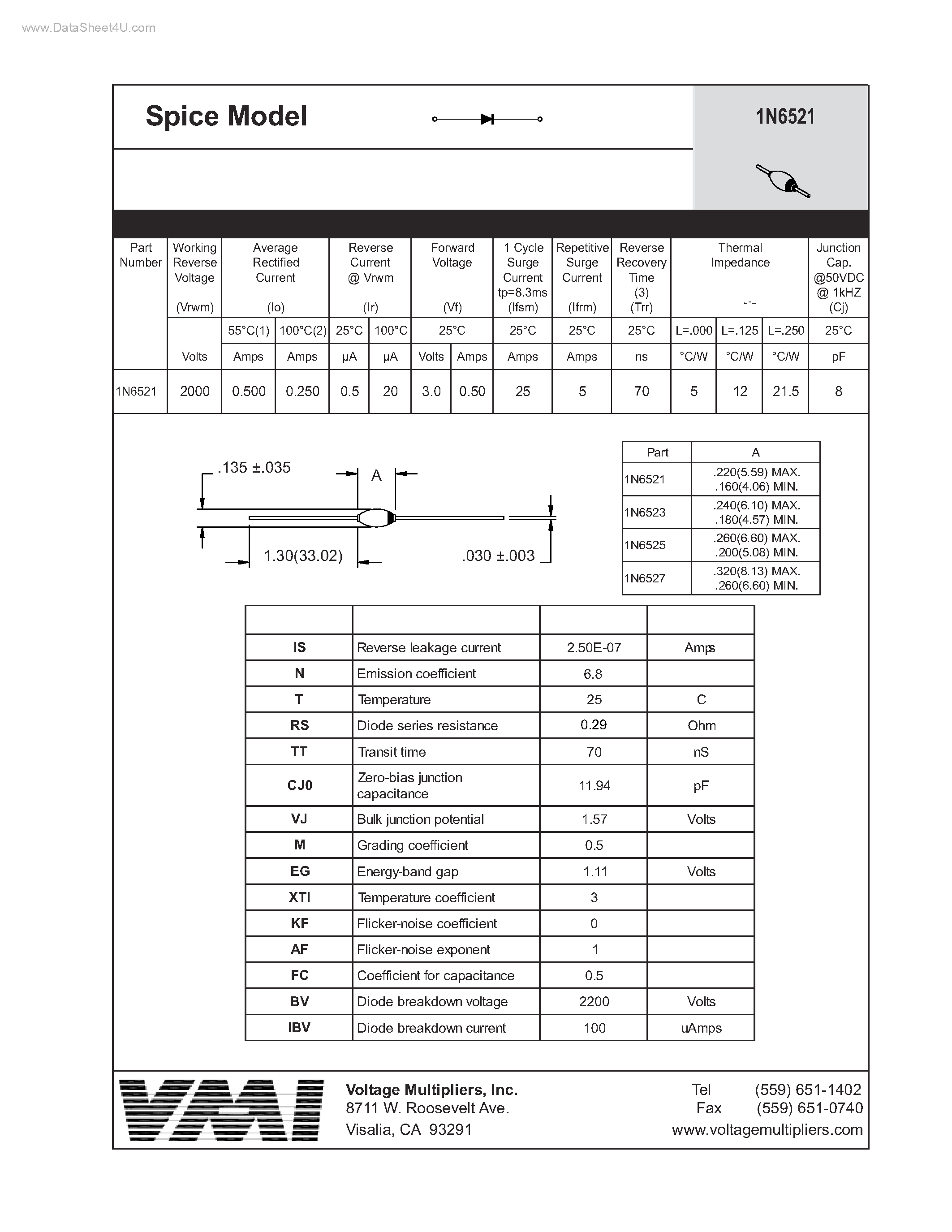 Даташит 1N6521 - Spice Model страница 1