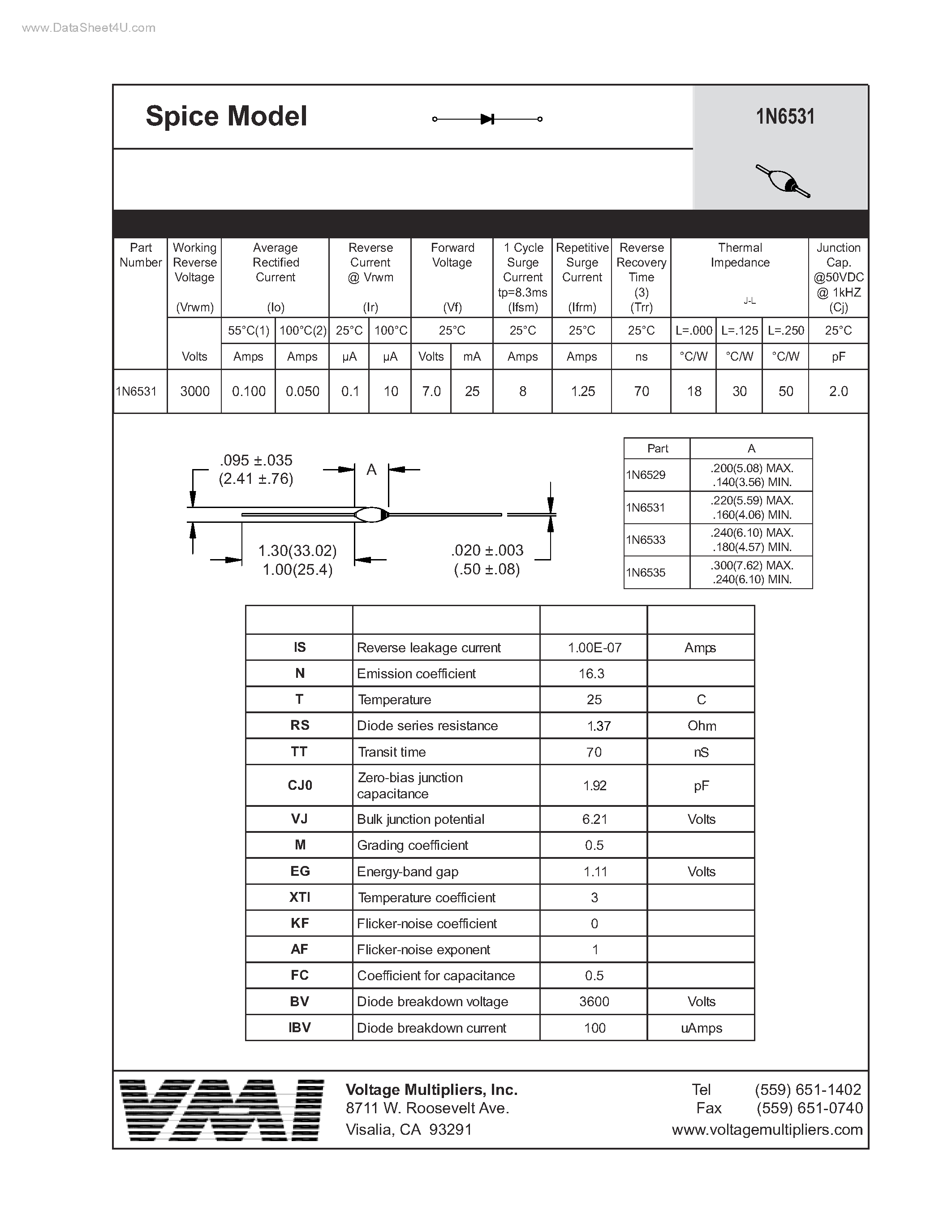 Даташит 1N6531 - Spice Model страница 1