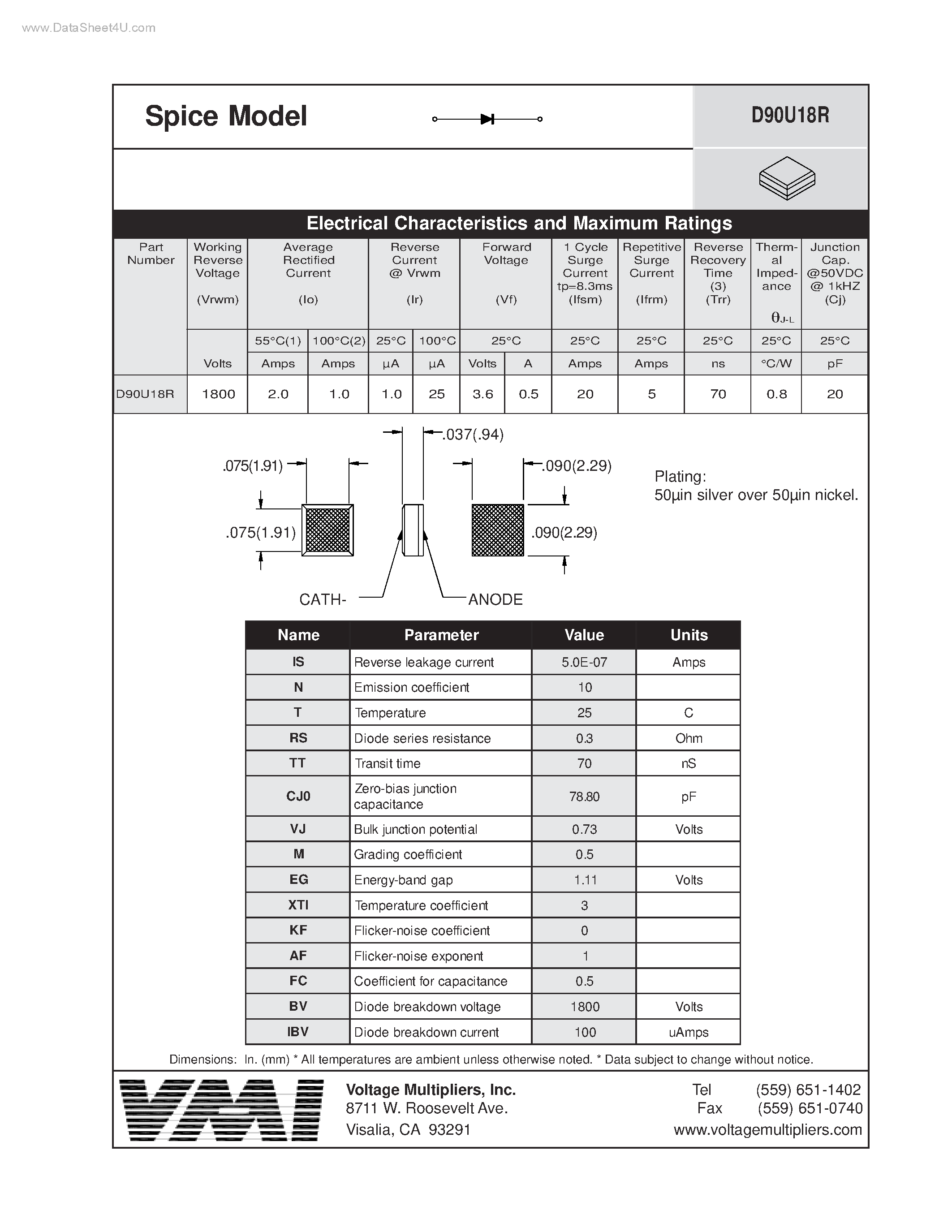 Даташит D90U18R - Spice Model страница 1