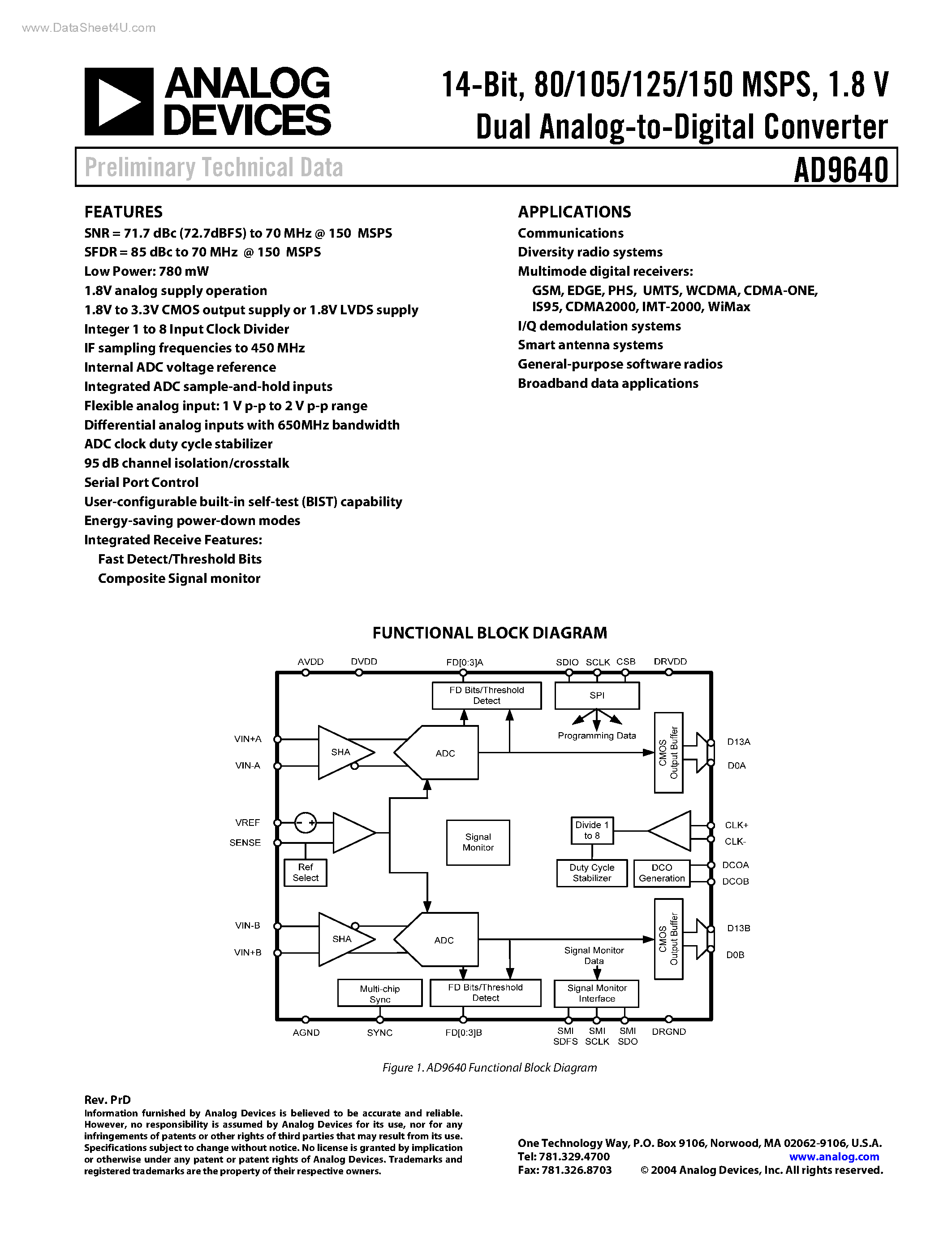 Datasheet AD9640 - Dual Analog-to-Digital Converter page 1