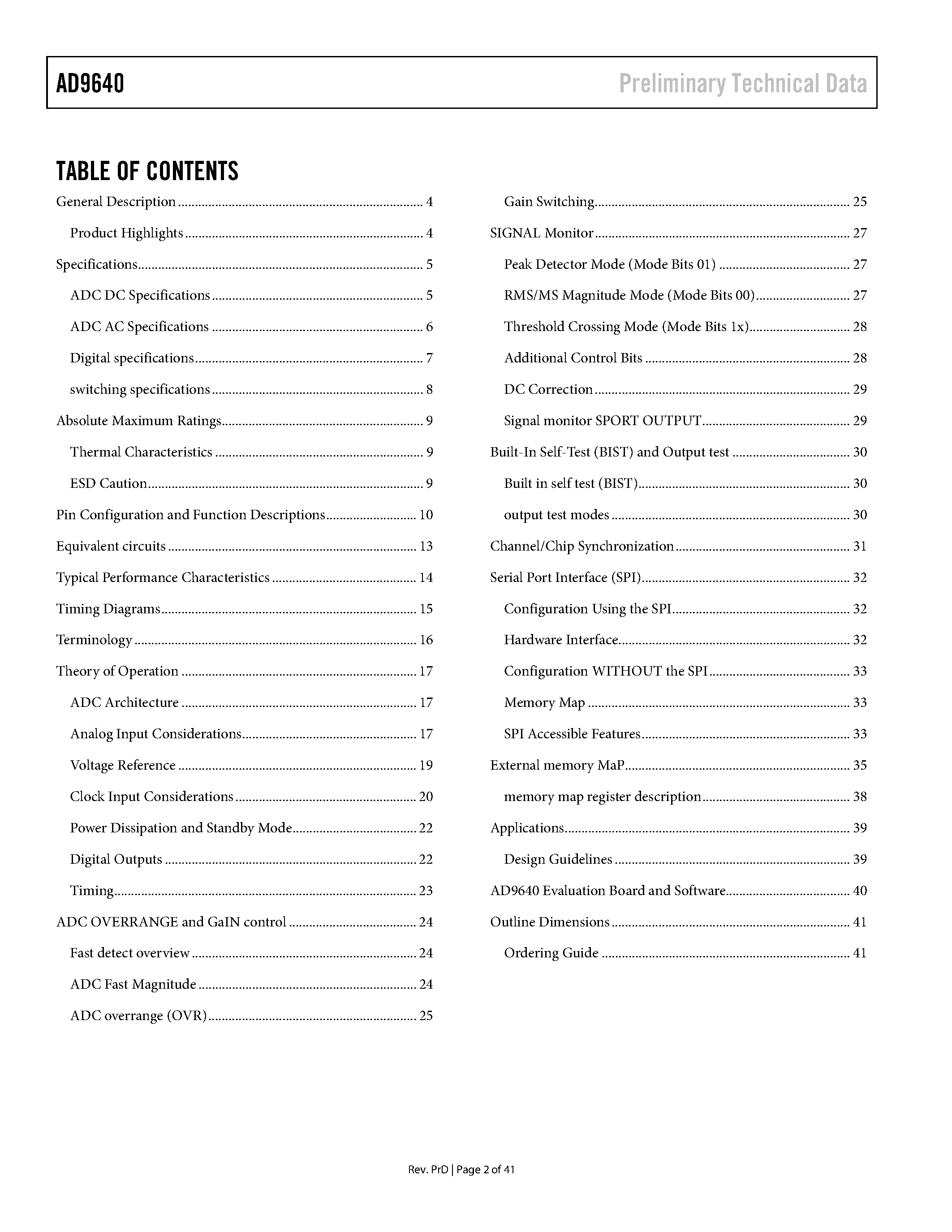 Datasheet AD9640 - Dual Analog-to-Digital Converter page 2