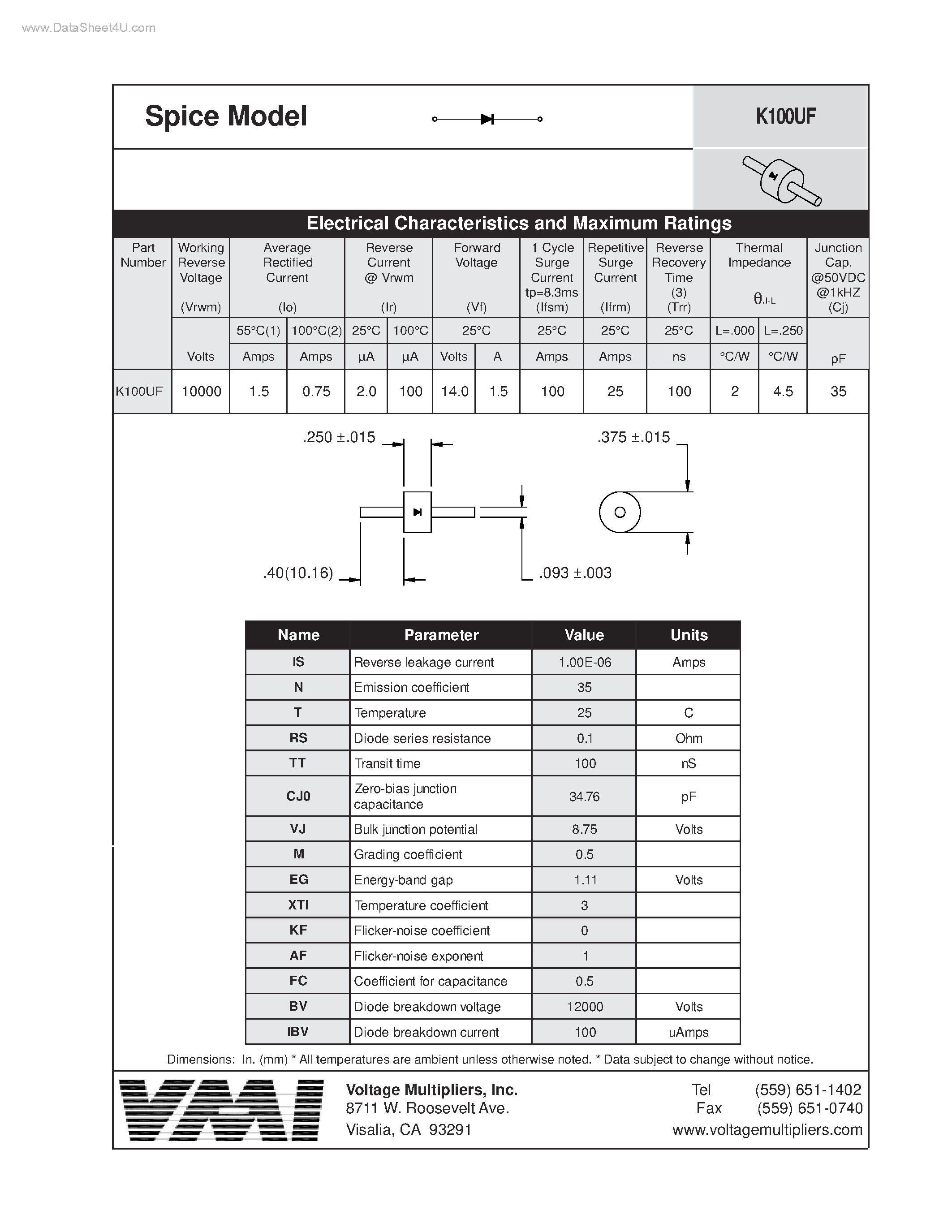 Даташит K100UF - Spice Model страница 1