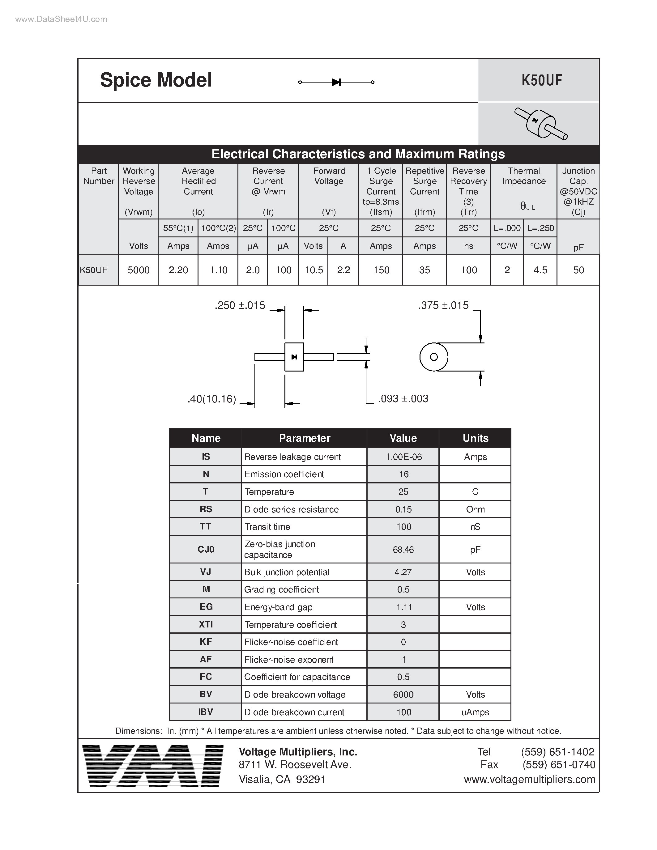 Даташит K50UF - Spice Model страница 1