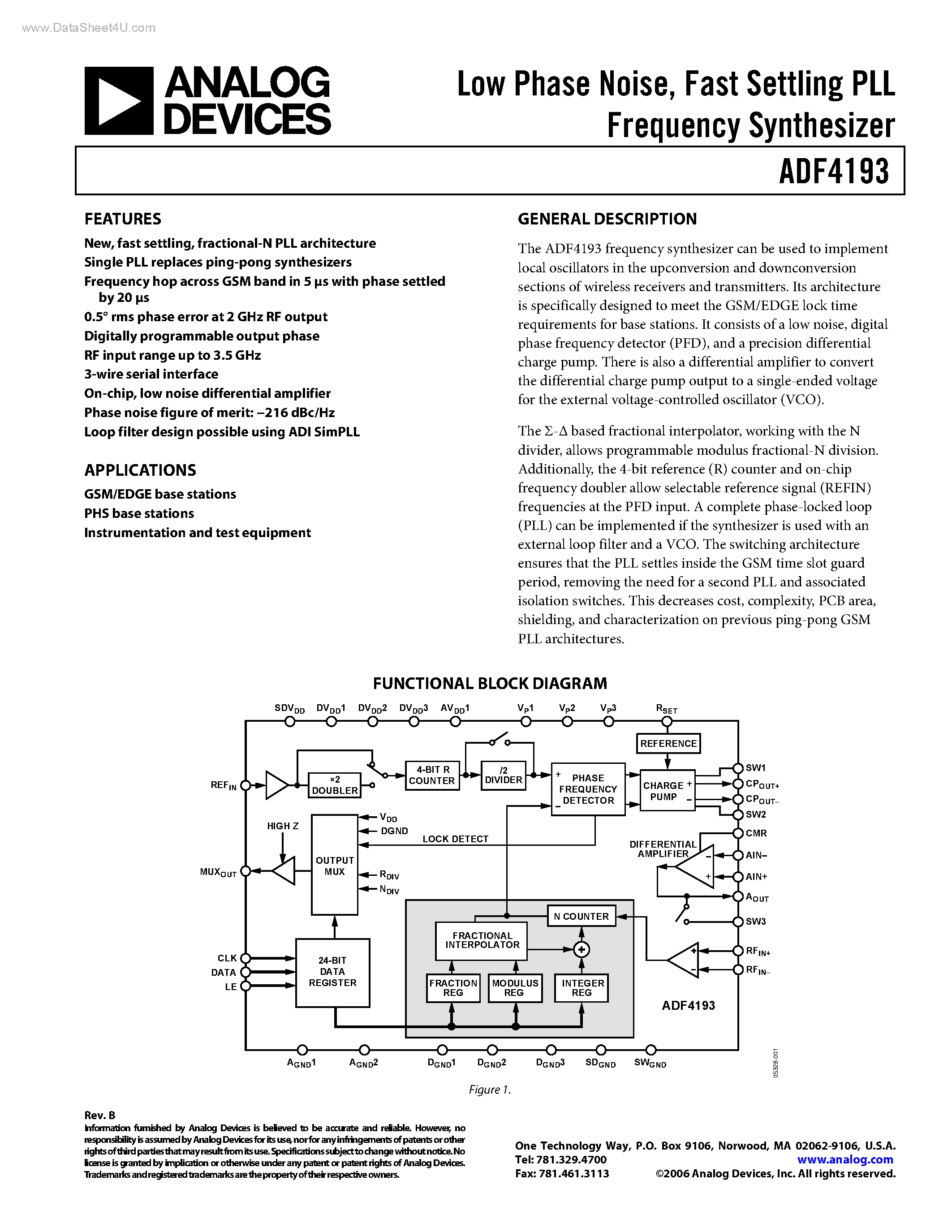 Datasheet ADF4193 - Fast Settling PLL Frequency Synthesizer page 1