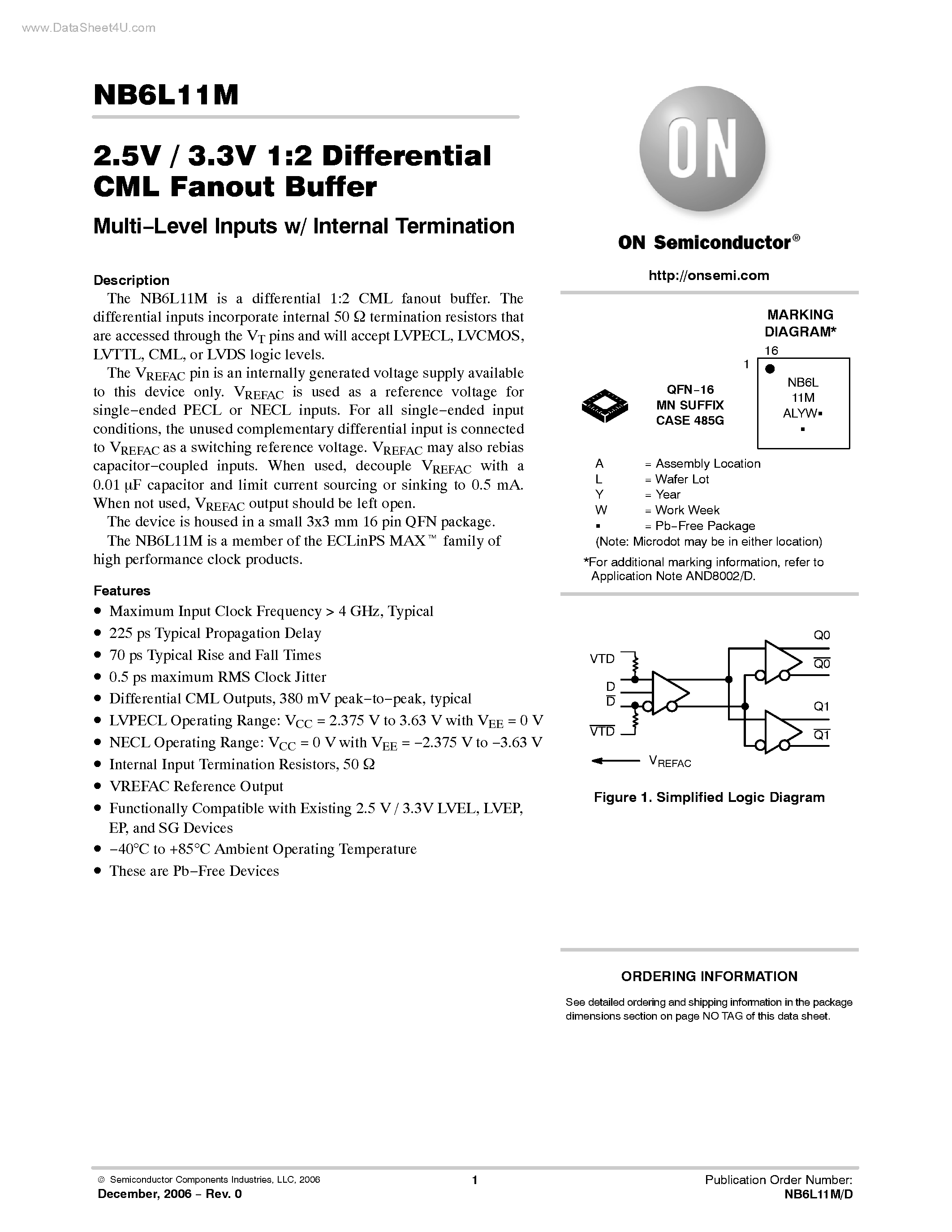 Даташит NB6L11M - Differential CML Fanout Buffer страница 1