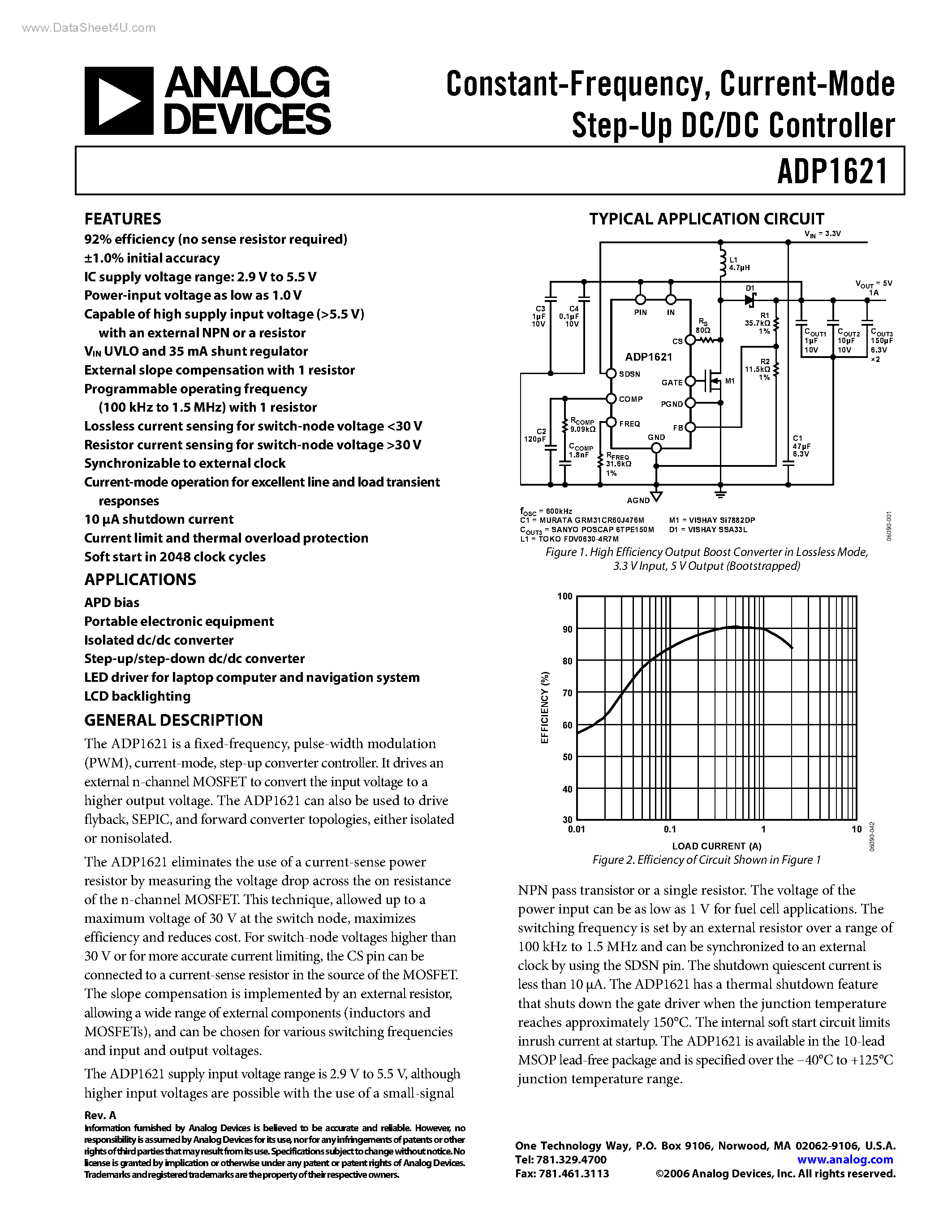 Даташит ADP1621 - Current-Mode Step-Up DC/DC Controller страница 1