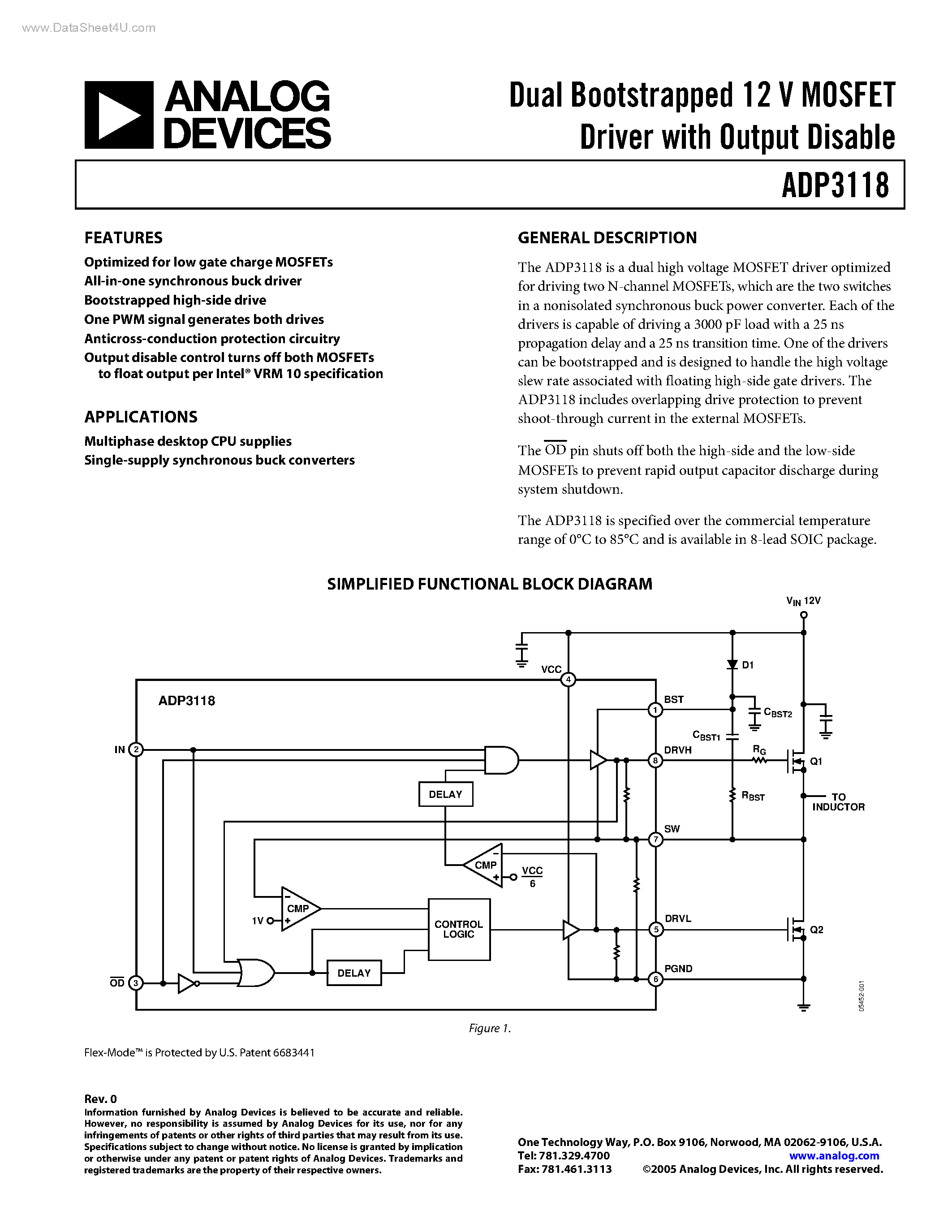 Даташит ADP3118 - Dual Bootstrapped 12 V MOSFET Driver страница 1