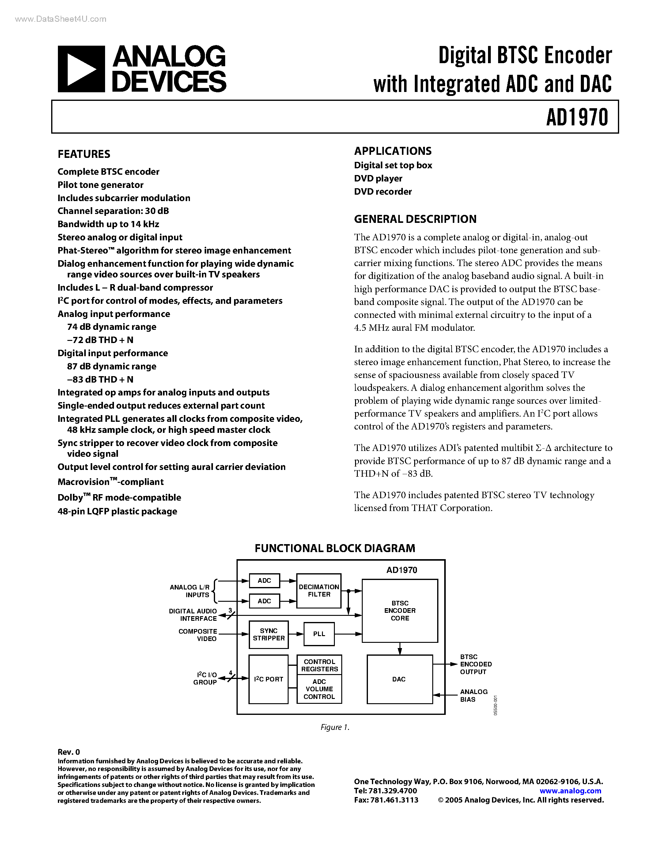 Даташит AD1970 - Digital BTSC Encoder страница 1