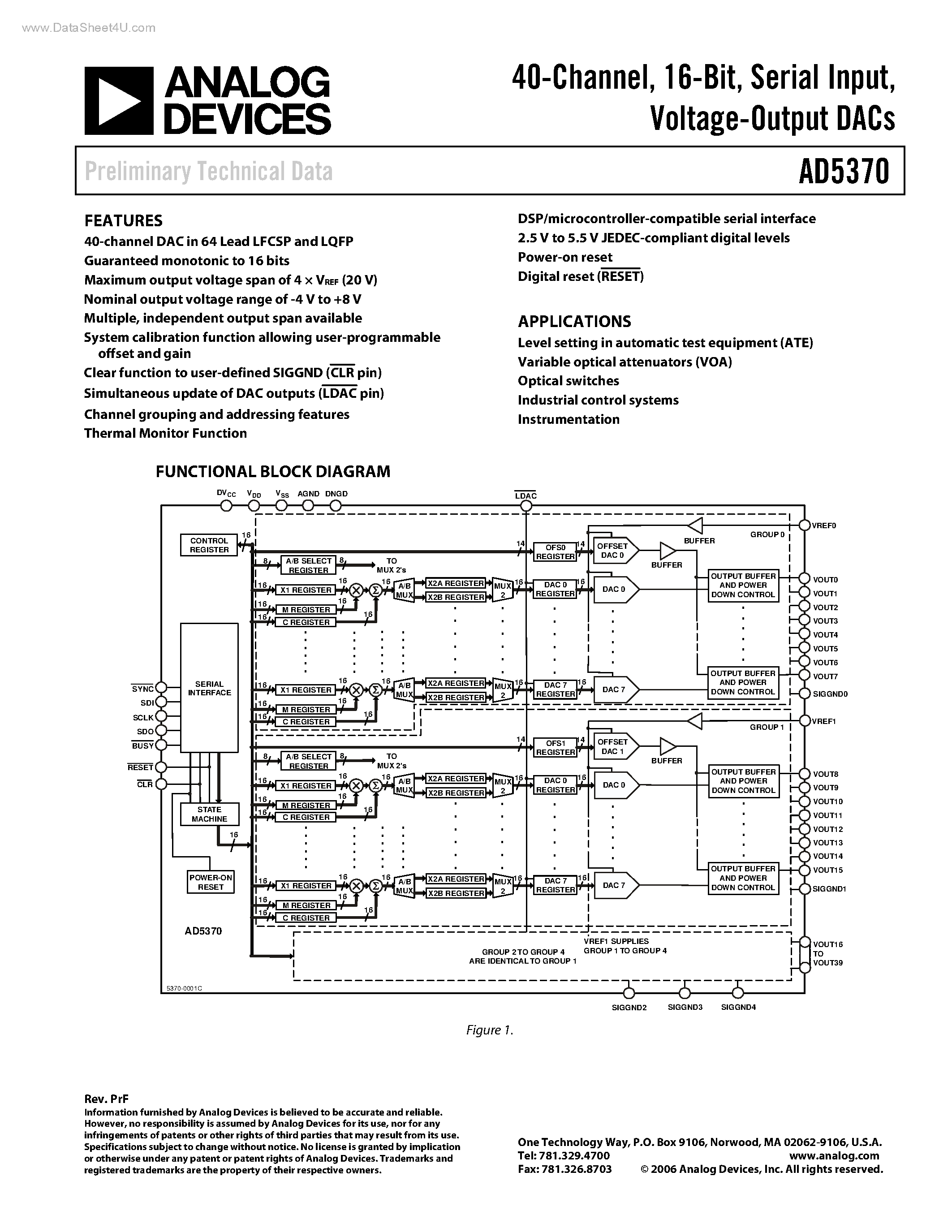 Datasheet AD5370 - Voltage-Output DACs page 1