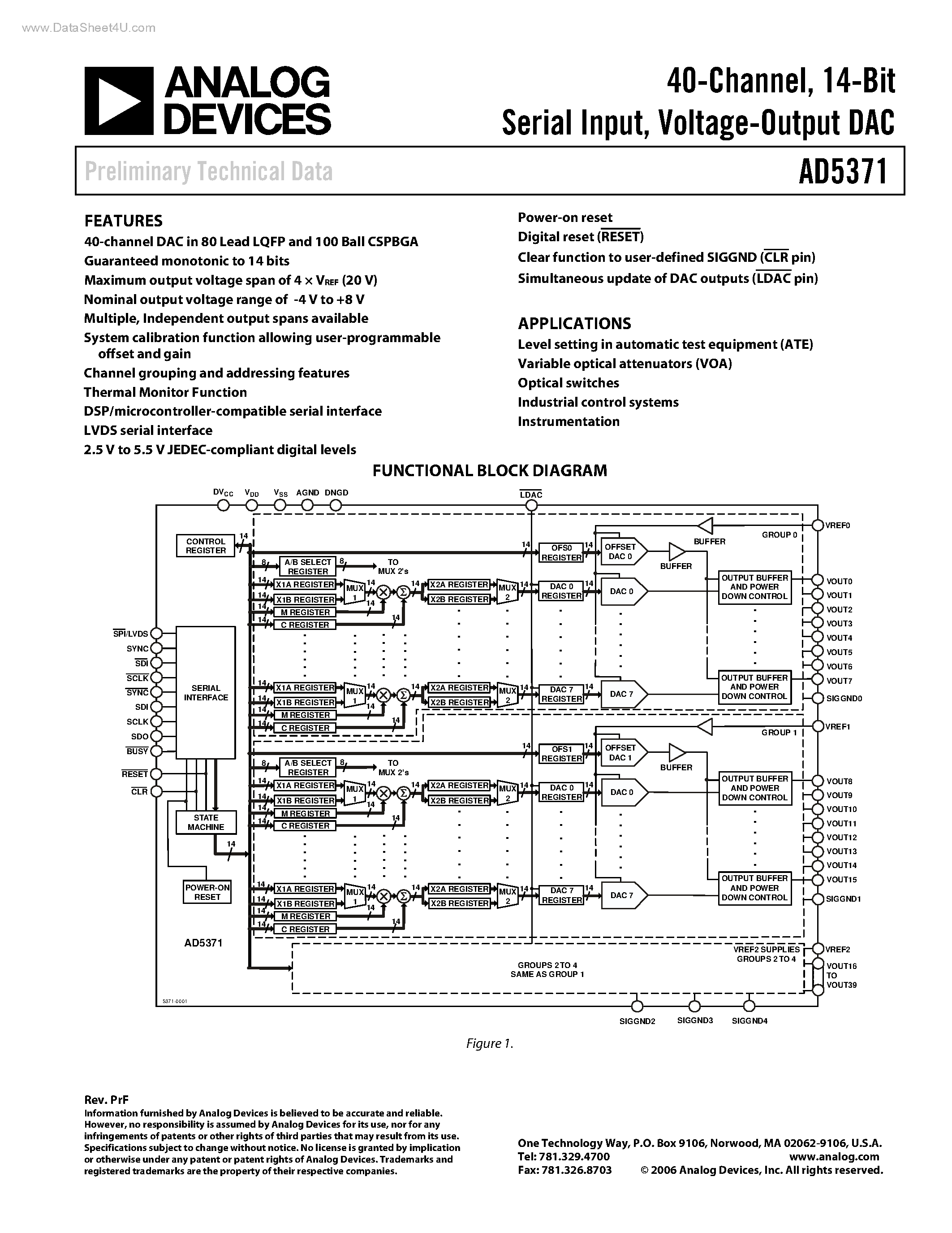 Datasheet AD5371 - Voltage-Output DAC page 1