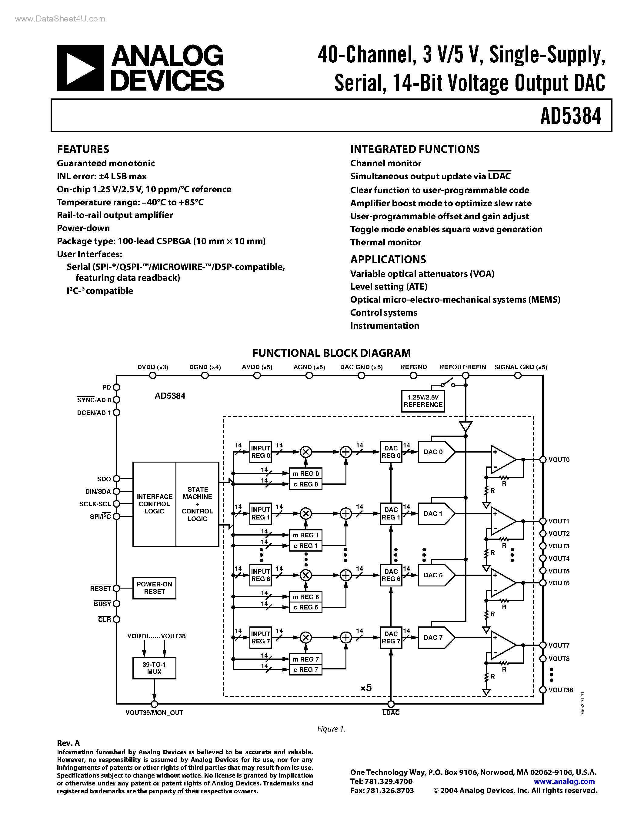 Datasheet AD5384 - 14-Bit Voltage Output DAC page 1