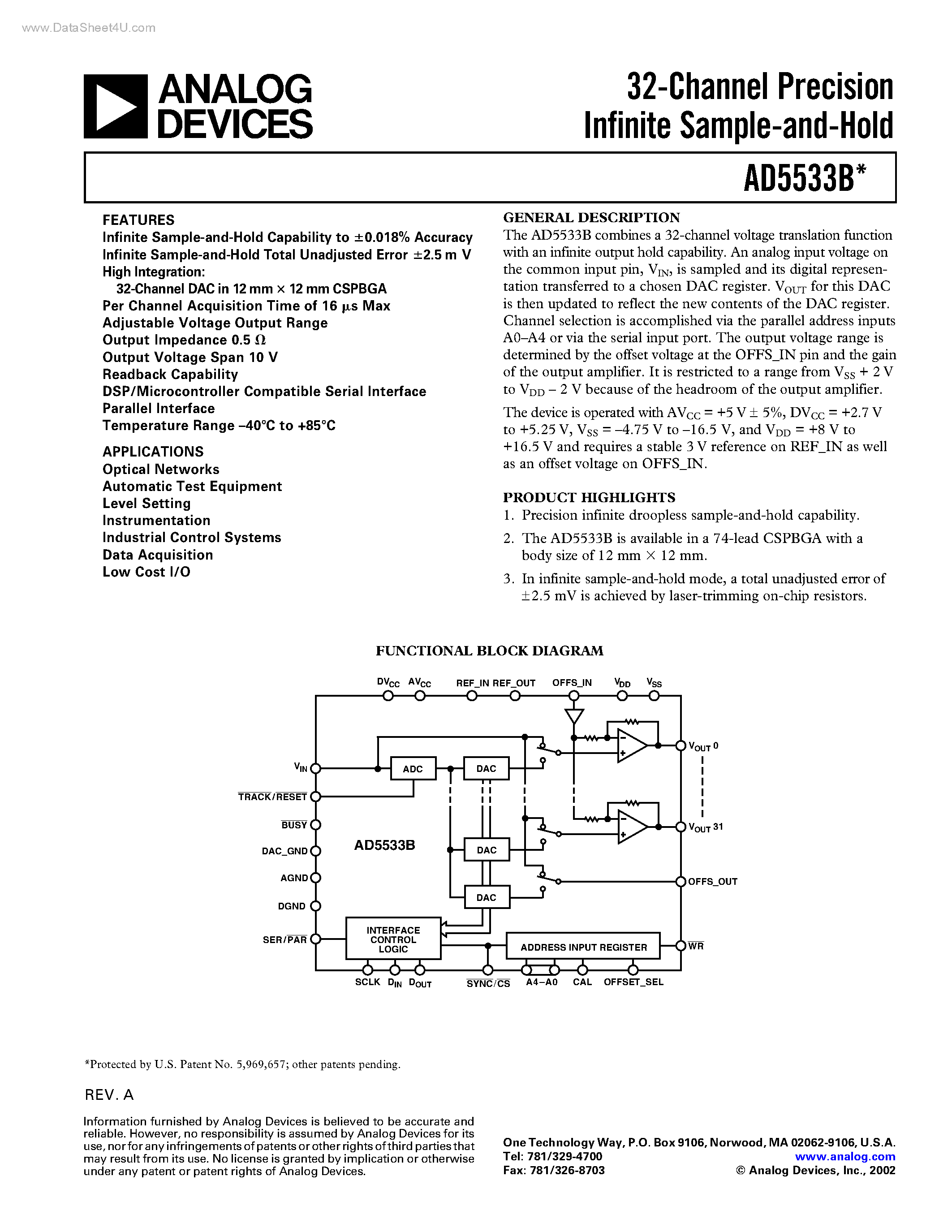 Datasheet AD5533B - 32-Channel Precision Infinite Sample-and-Hold page 1