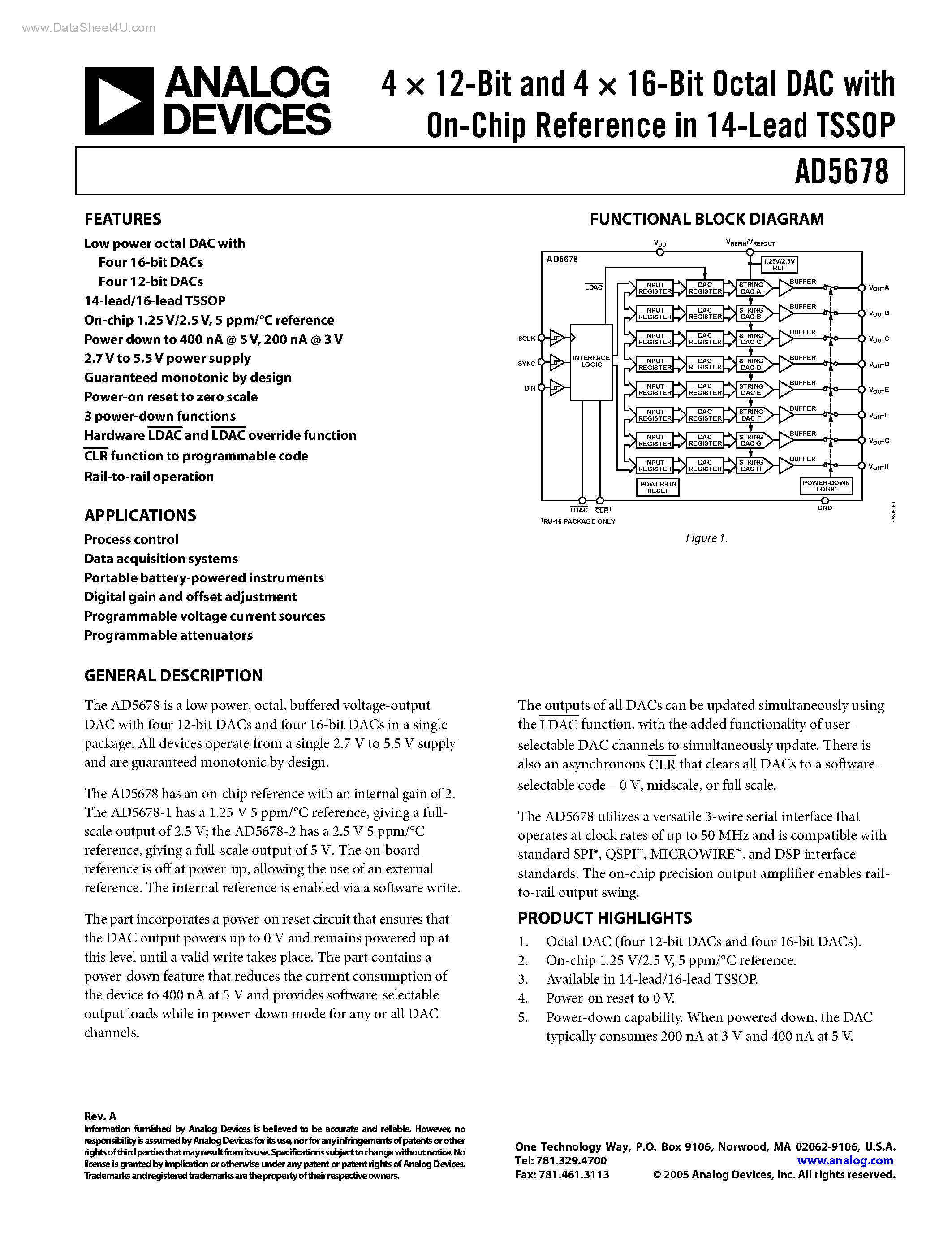 Datasheet AD5678 - 4 x 12-Bit and 4 x 16-Bit Octal DAC page 1