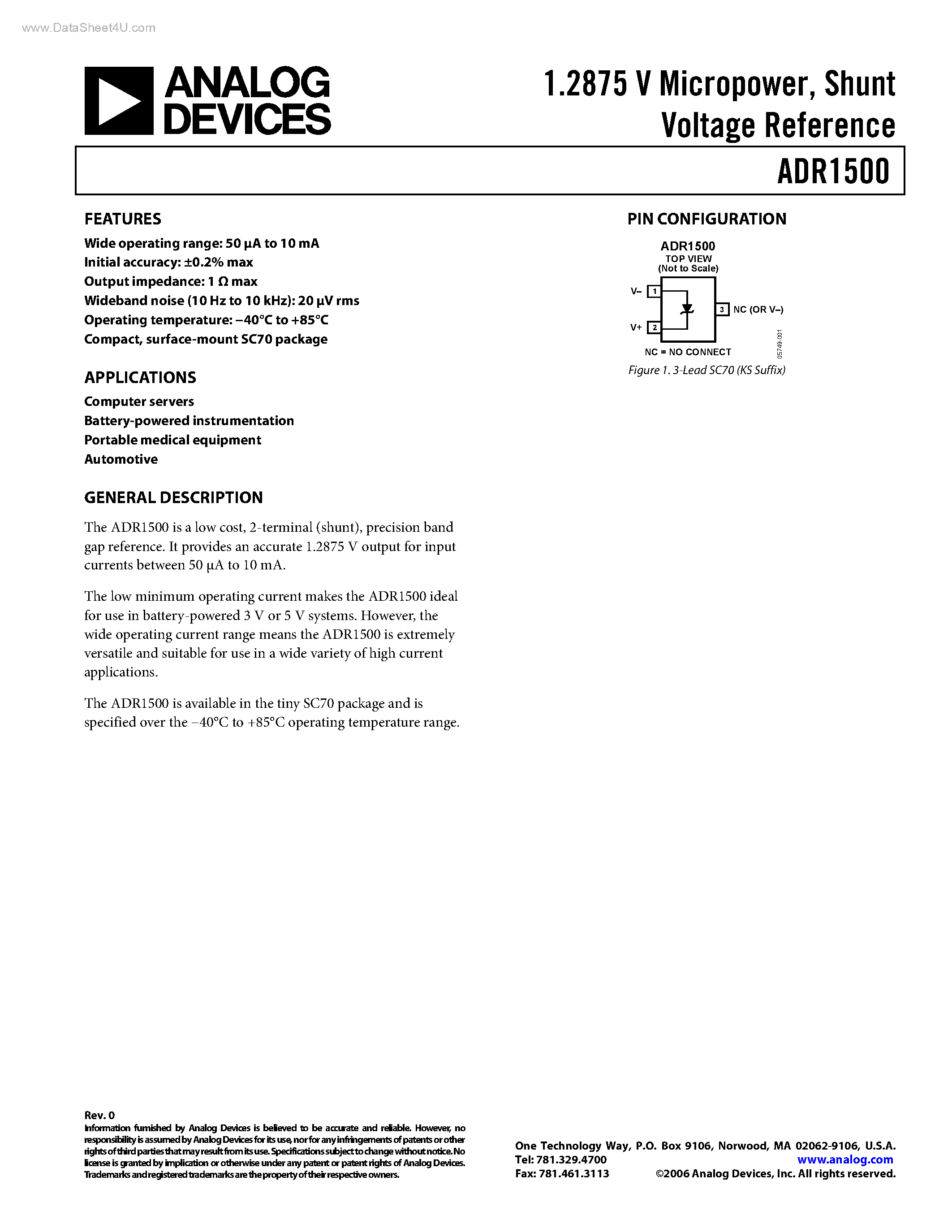 Datasheet ADR1500 - Micropower page 1